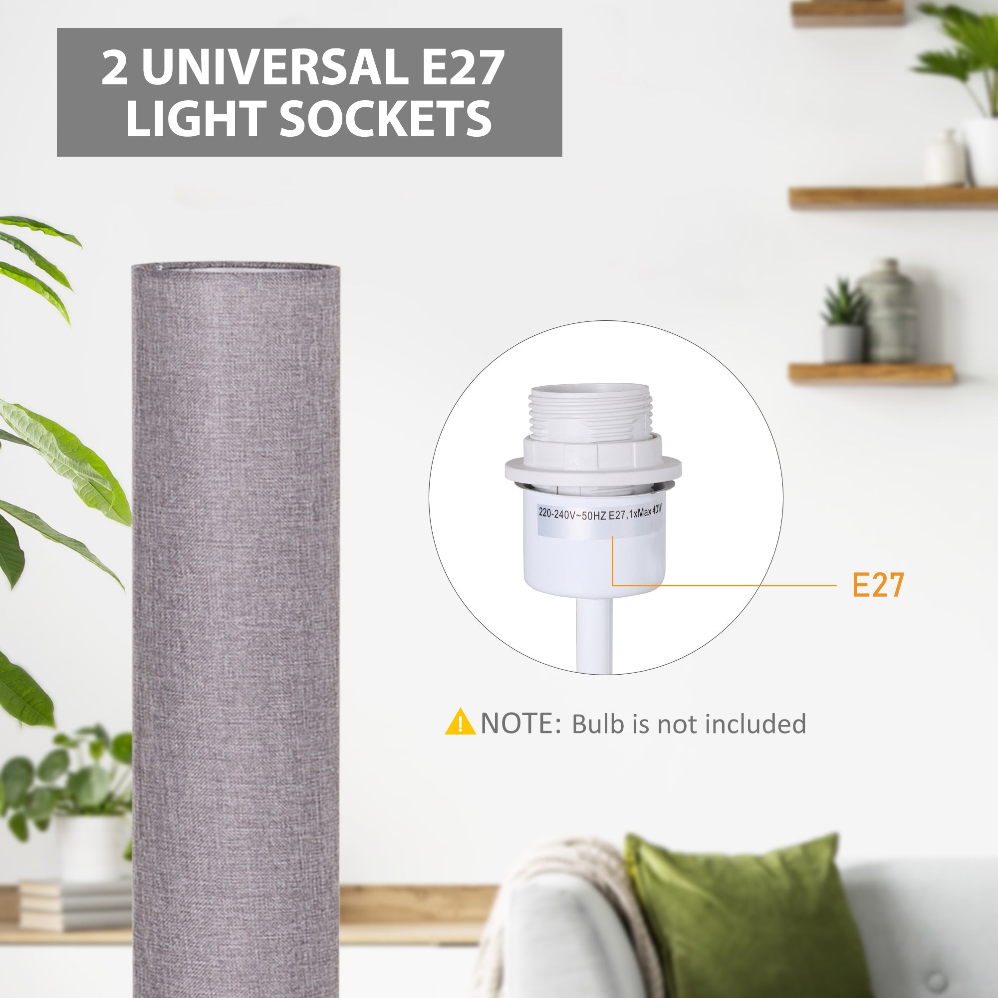 HOMCOM 47-Inch Modern Wooden Floor Lamp for Bedroom, Study or Living Space with Fabric Linen Shade (Grey) 120 CM - North Peak Garden Furniture