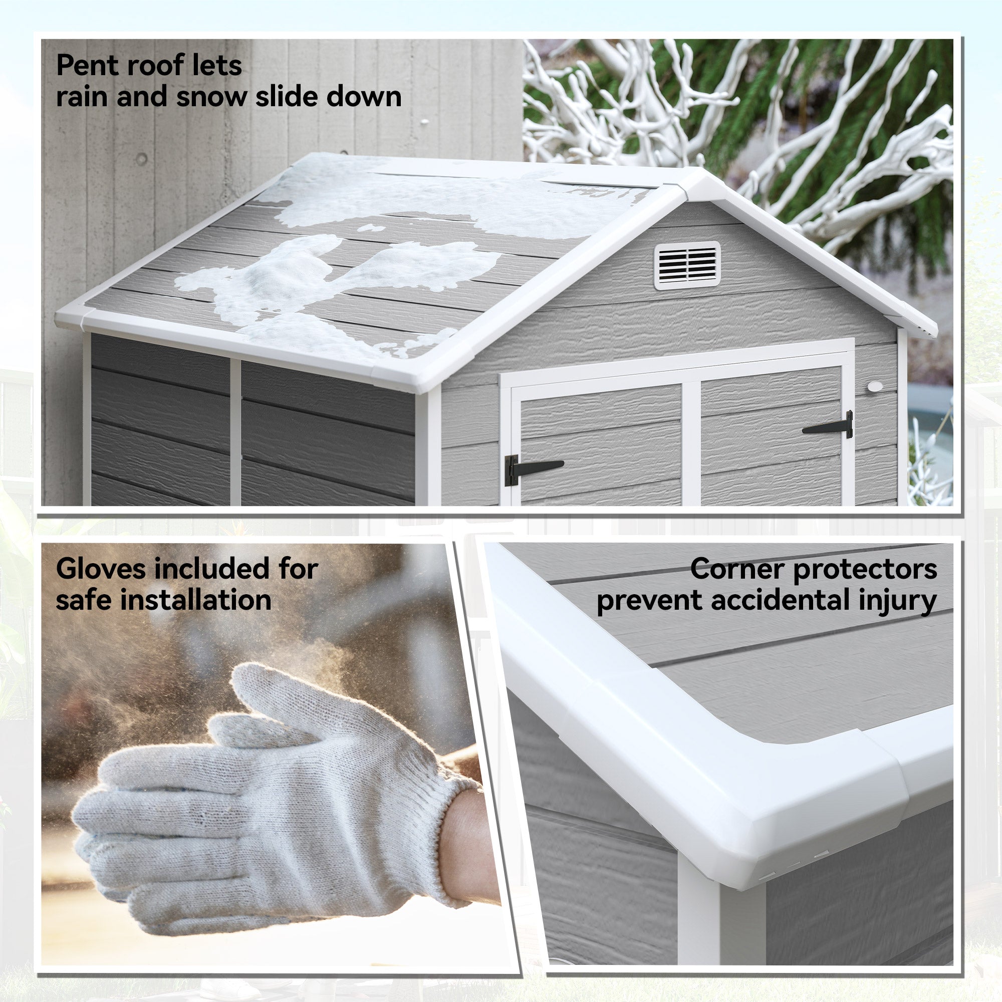Outsunny 6 x 5ft Garden Shed, Plastic Shed with Floor, Window, Lockable Doors and Vents, Wood Effect Resin Tool Shed for Outdoor Patio, Dark Grey