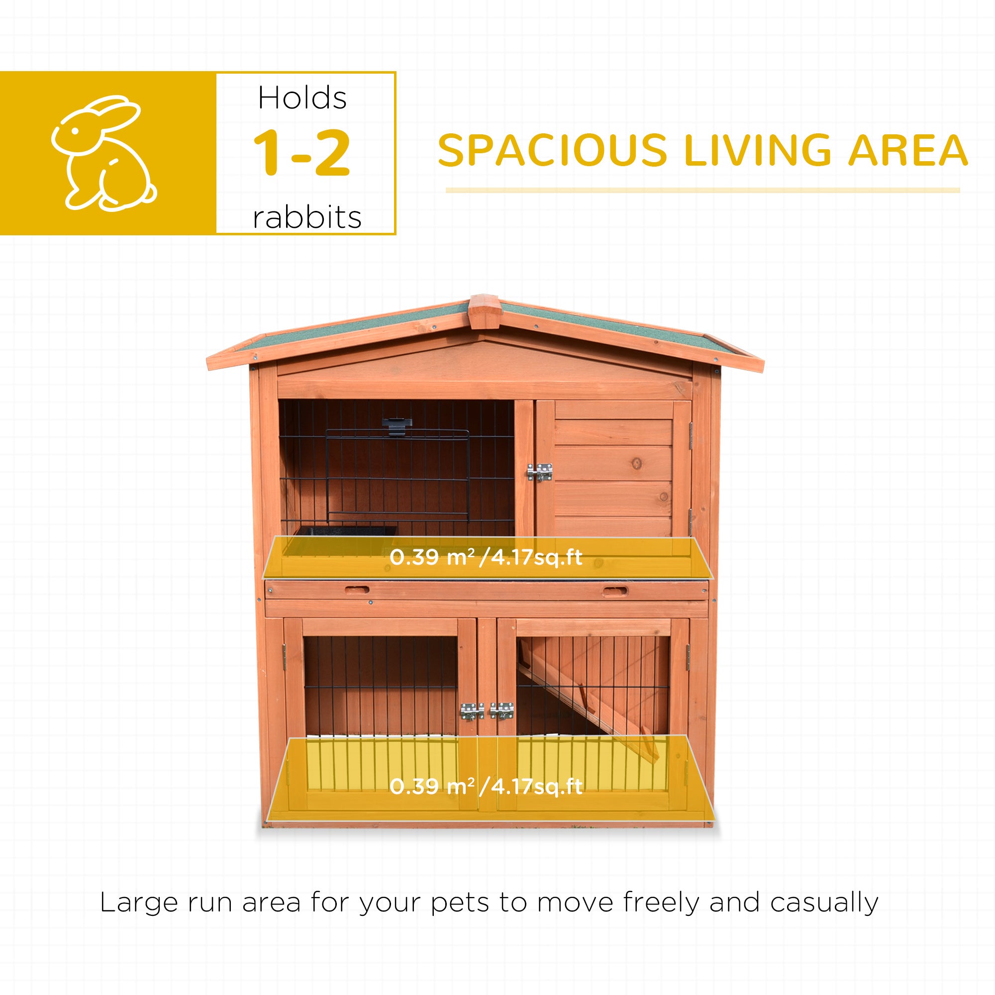 PawHut Rabbit Hutch Outdoor Guinea Pig Hutch 2-Tier Bunny Cage with No-Leak Tray 100.5 x 55 x 101 cm - North Peak Garden Furniture