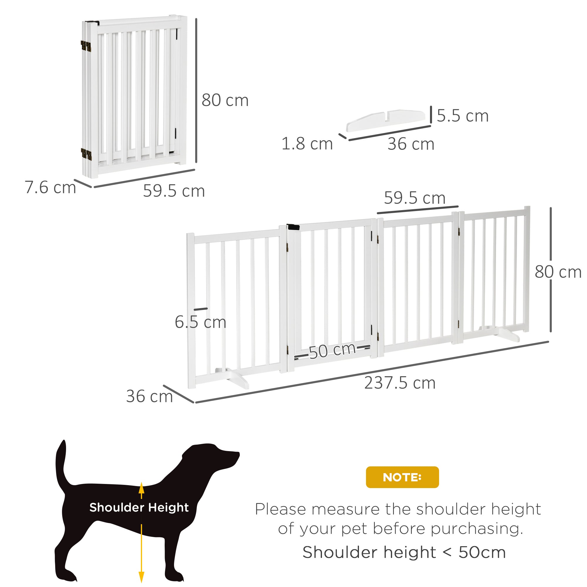 PawHut Freestanding Pet Gate for Small and Medium Dogs, Wooden Foldable Dog Safety Barrier with 4 Panels, 2 Support Feet, 80 cm Tall for Doorways, Stairs White - North Peak Garden Furniture