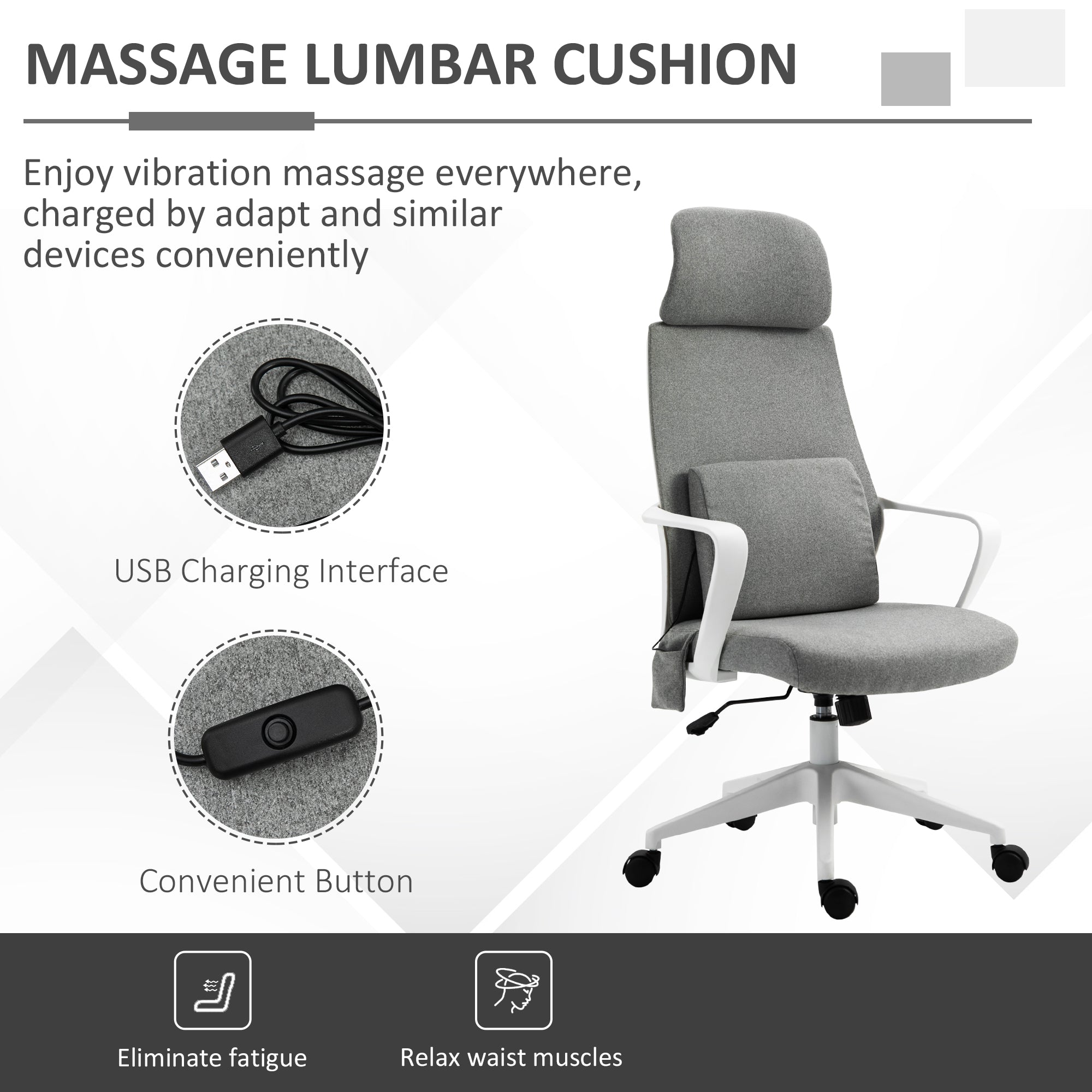 Vinsetto Massage Pillow Office Chair - Grey