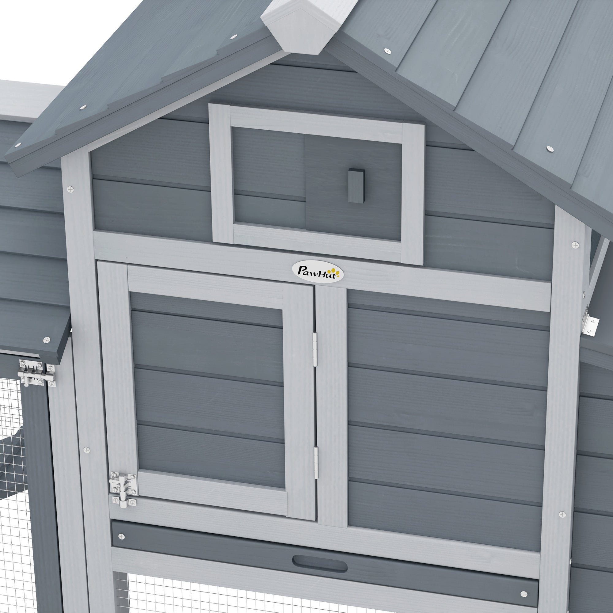 PawHut Small Chicken Coop with Run Hen House Poultry Coops Cages Nesting Box Grey 150.5 x 54 x 87cm - North Peak Garden Furniture