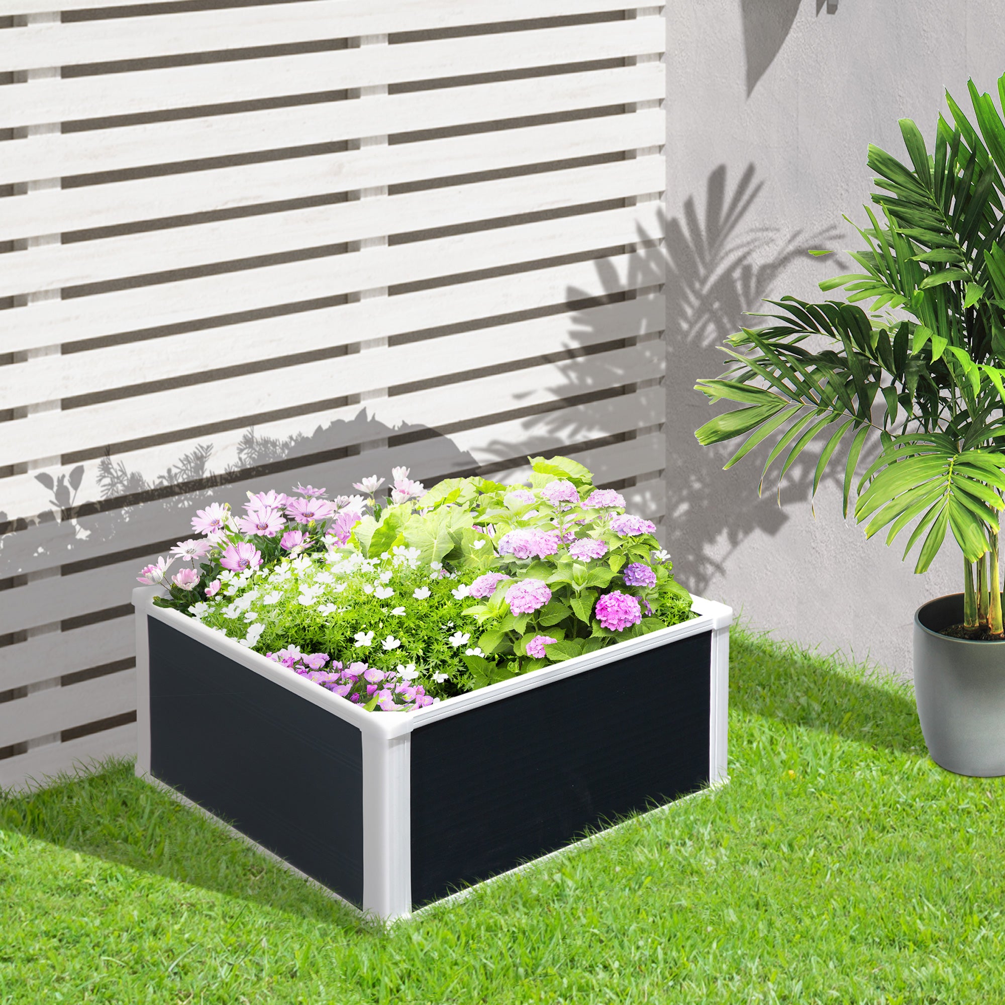 Outsunny 96L Raised Garden Bed, Weather-resistant PP Planter Box Containers for Outdoor Patio Plant Flower Vegetable, 60 x 60 x 30 cm - North Peak Garden Furniture