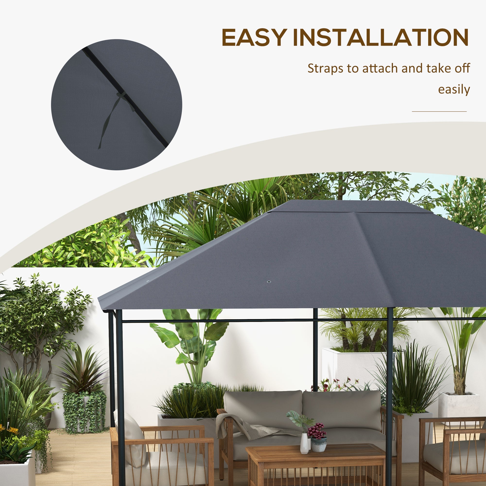 Outsunny 3 x 4m Gazebo Canopy Replacement Cover, Gazebo Roof Replacement (TOP COVER ONLY), Dark Grey - North Peak Garden Furniture