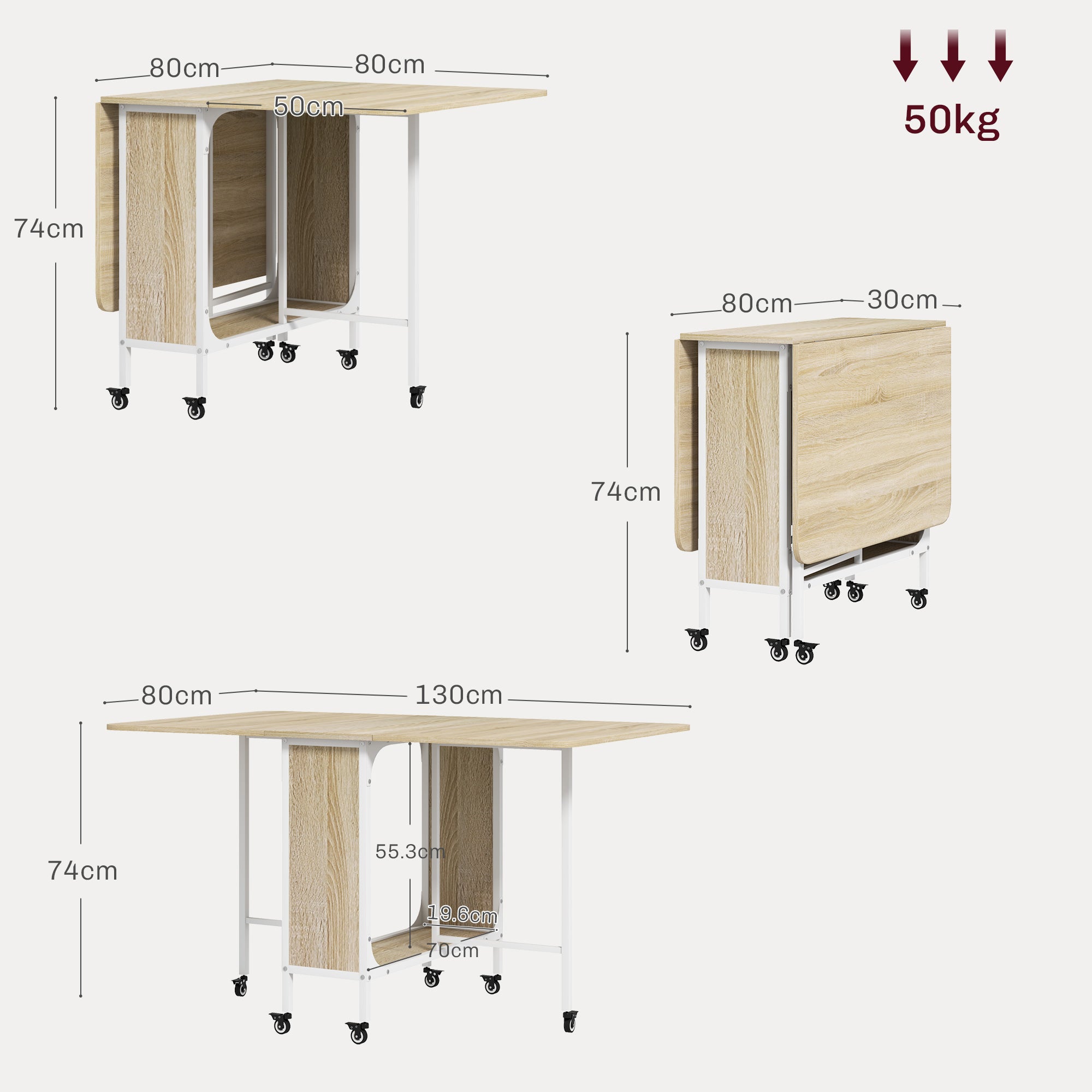 HOMCOM Six-Person Drop Leaf Dining Table - Natural/White - North Peak Garden Furniture