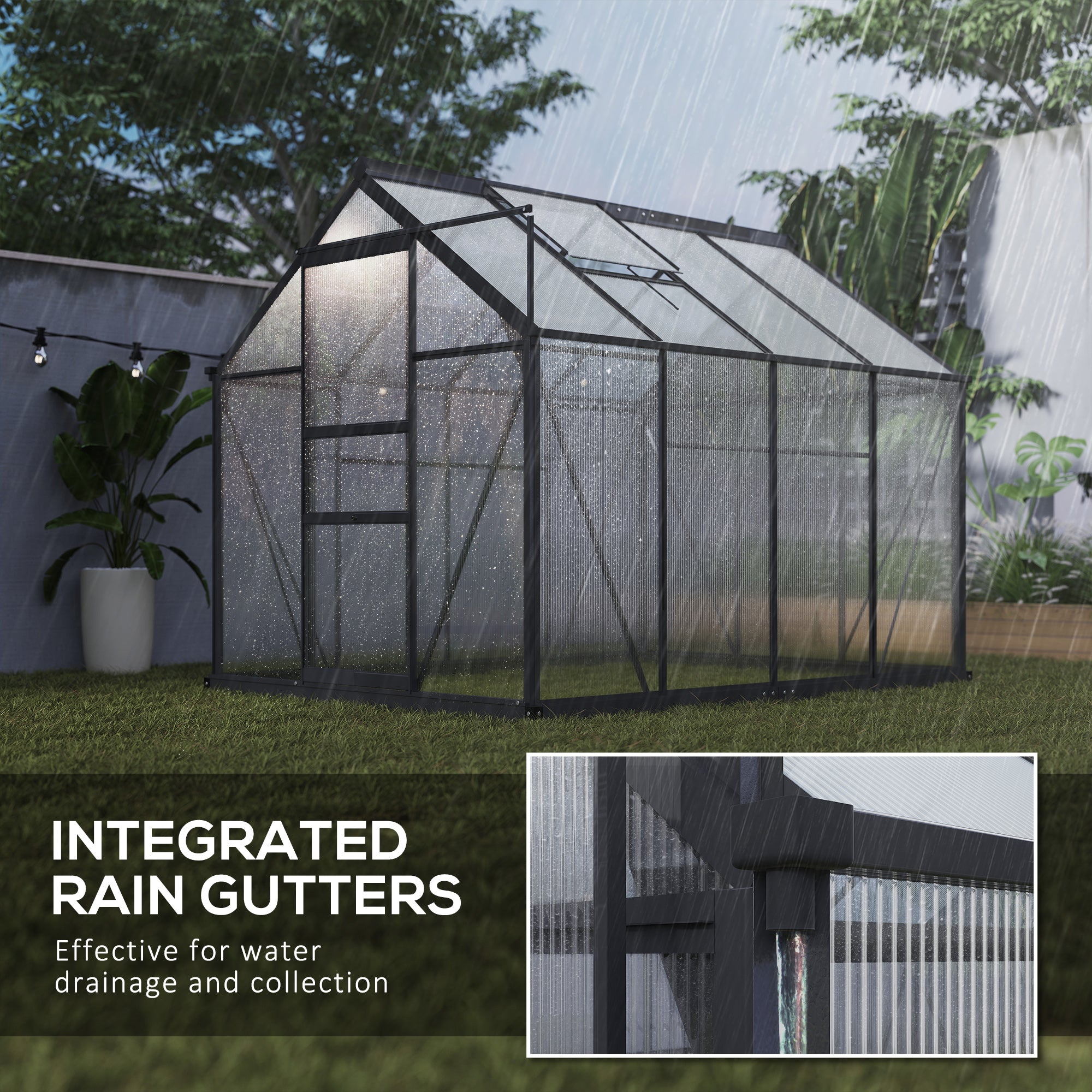 Outsunny 6 x 8ft Polycarbonate Greenhouse, Large Walk-In Green House with Slide Door and Window, Garden Plants Grow House with Aluminium Frame and Foundation, Grey