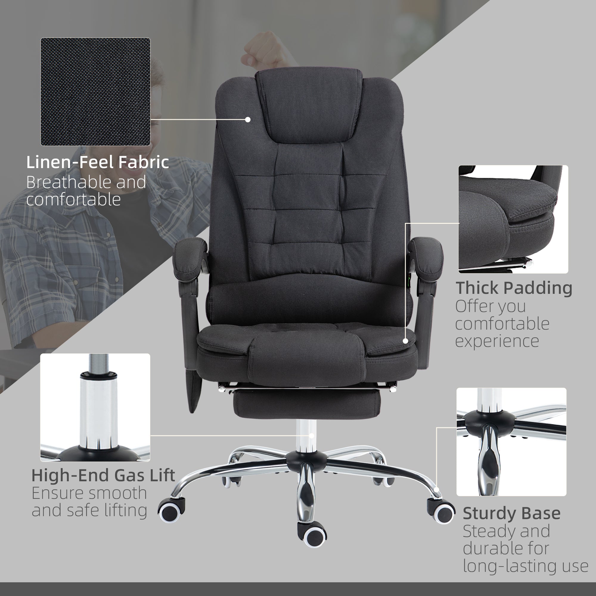 Vinsetto Six-Point Massage and Heated Office Chair - Black - North Peak Garden Furniture