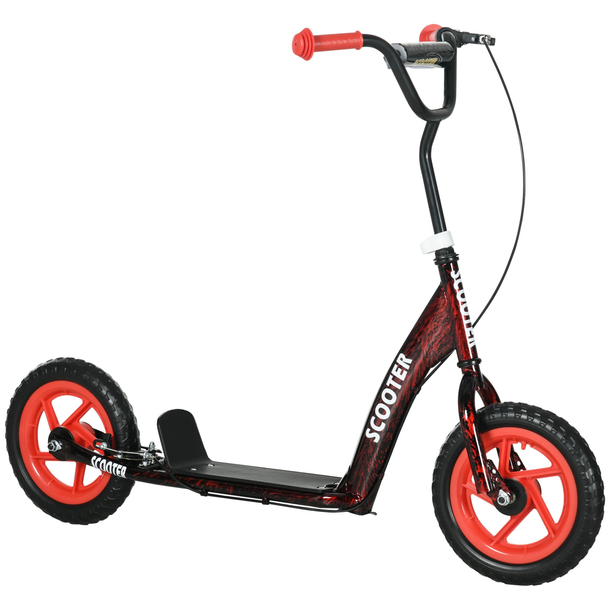 AIYAPLAY Kids Scooter with Adjustable Handlebar, Children's Kick Scooter with Non-slip Footplate, Rear Brake, Kickstand, Red - North Peak Garden Furniture