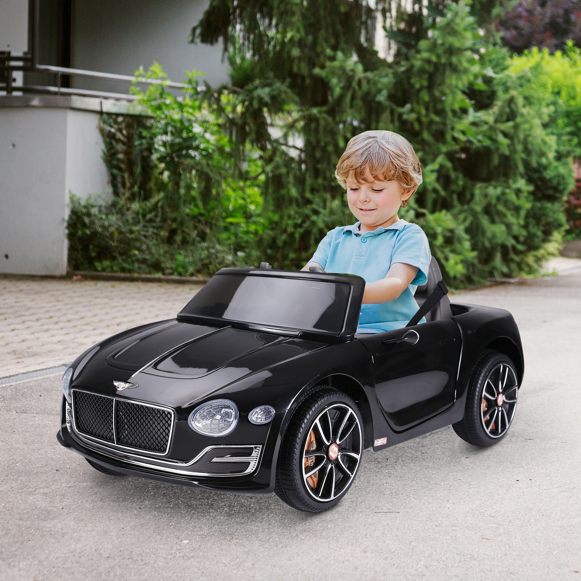 HOMCOM Bentley GT Licensed 12V Kids Electric Ride On Car with Remote Control Two Motors LED Light Music for 3-5 Years Black - North Peak Garden Furniture