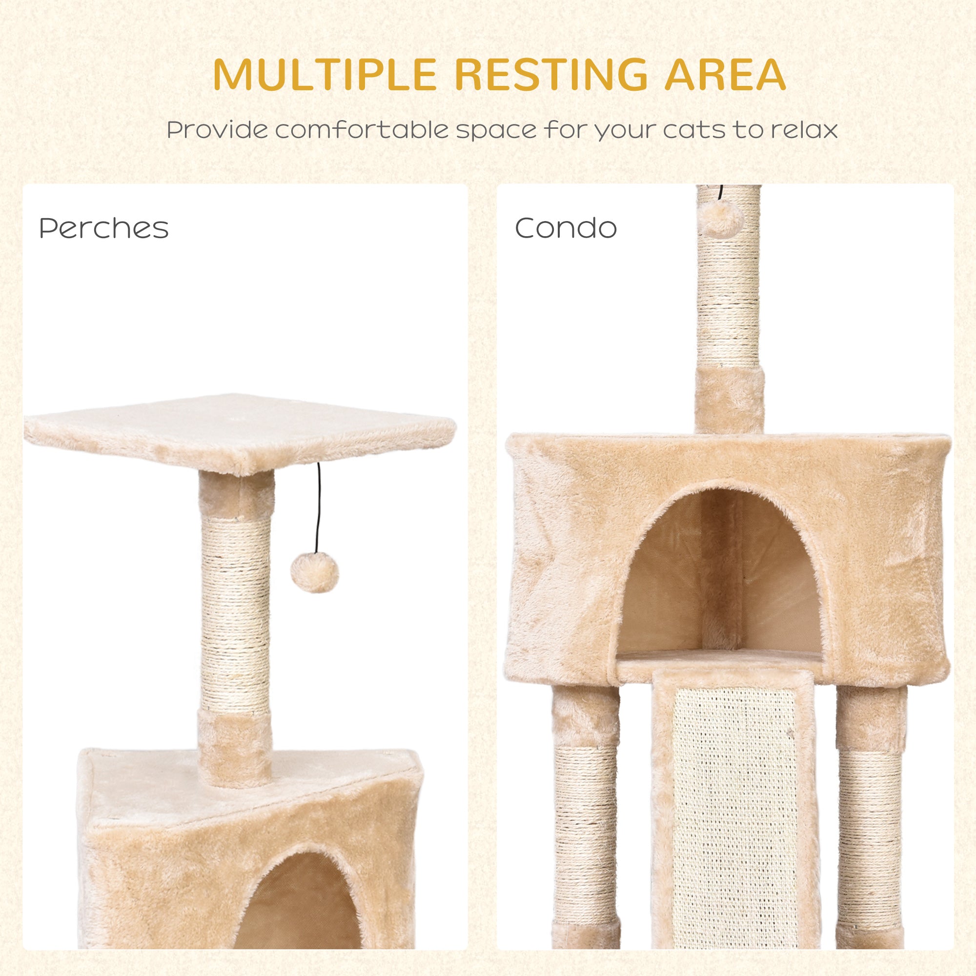 PawHut Corner Cat Tree for Indoor Cats, Kitten Tower with Scratching Post House Ladder Toy - Beige - North Peak Garden Furniture