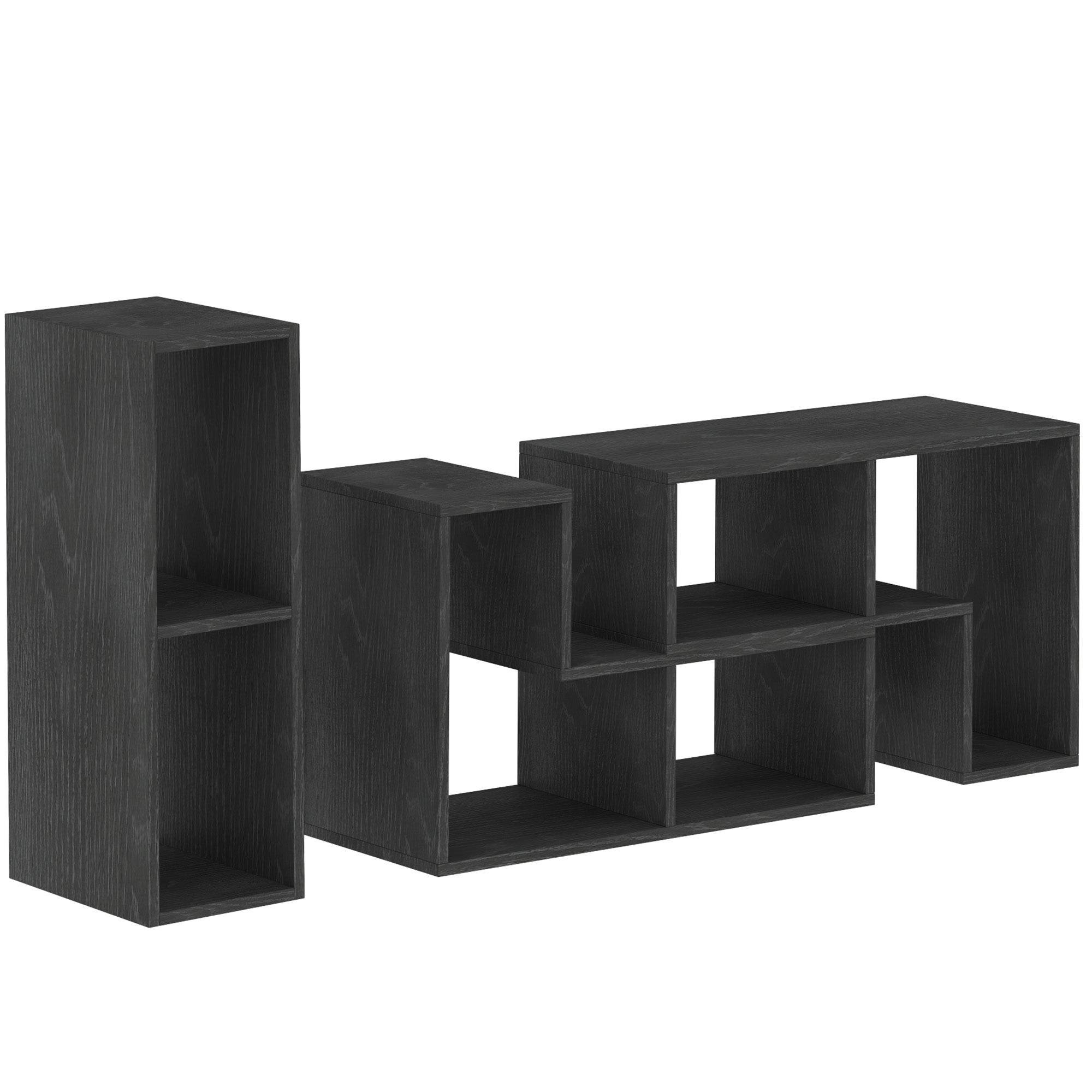HOMCOM TV Stand for TVs up to 75 Inches, Free Combination TV Unit with Storage Shelves, Extendable Entertainment Centre for Living Room, Black Wood Grain