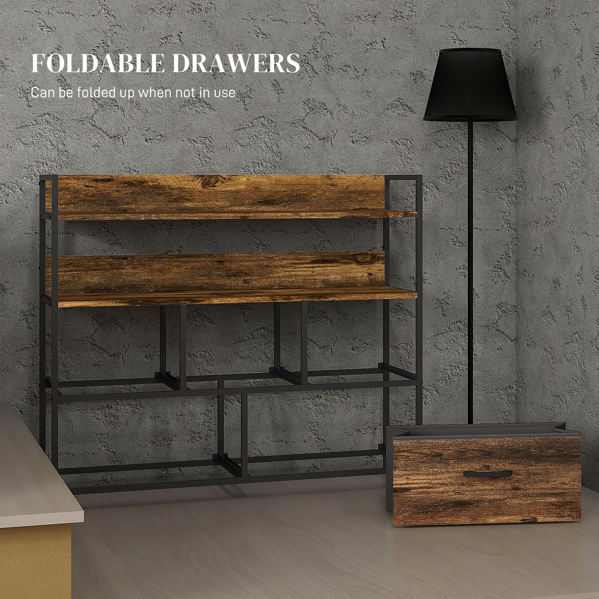HOMCOM Rustic Chest of Five Fabric Drawers - Rustic Brown - North Peak Garden Furniture