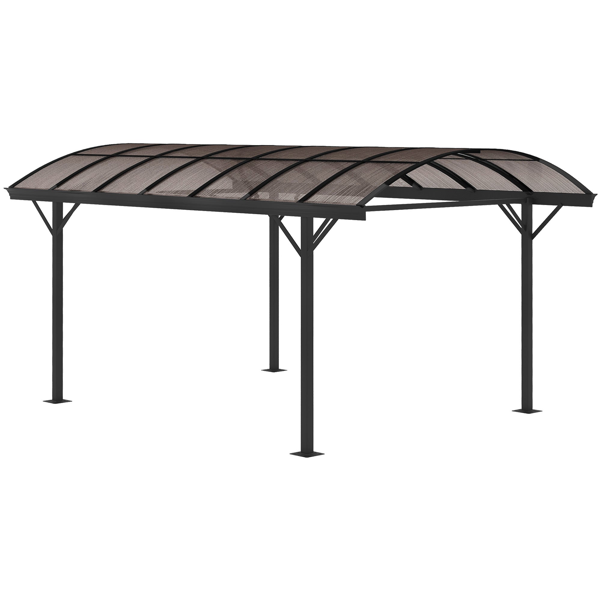 Outsunny 5 x 3(m) Hardtop Gazebo Aluminium Pavilion Carport Garden Shelter Pergola with Polycarbonate Roof, Brown - North Peak Garden Furniture
