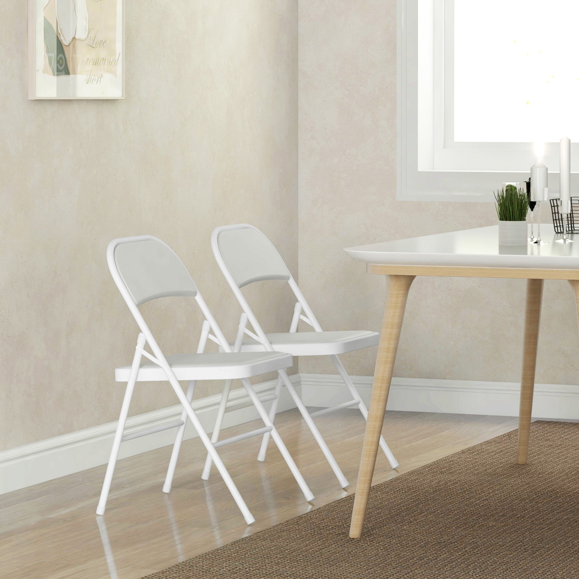 HOMCOM Set of Two Cushioned Steel Folding Chairs - White - North Peak Garden Furniture