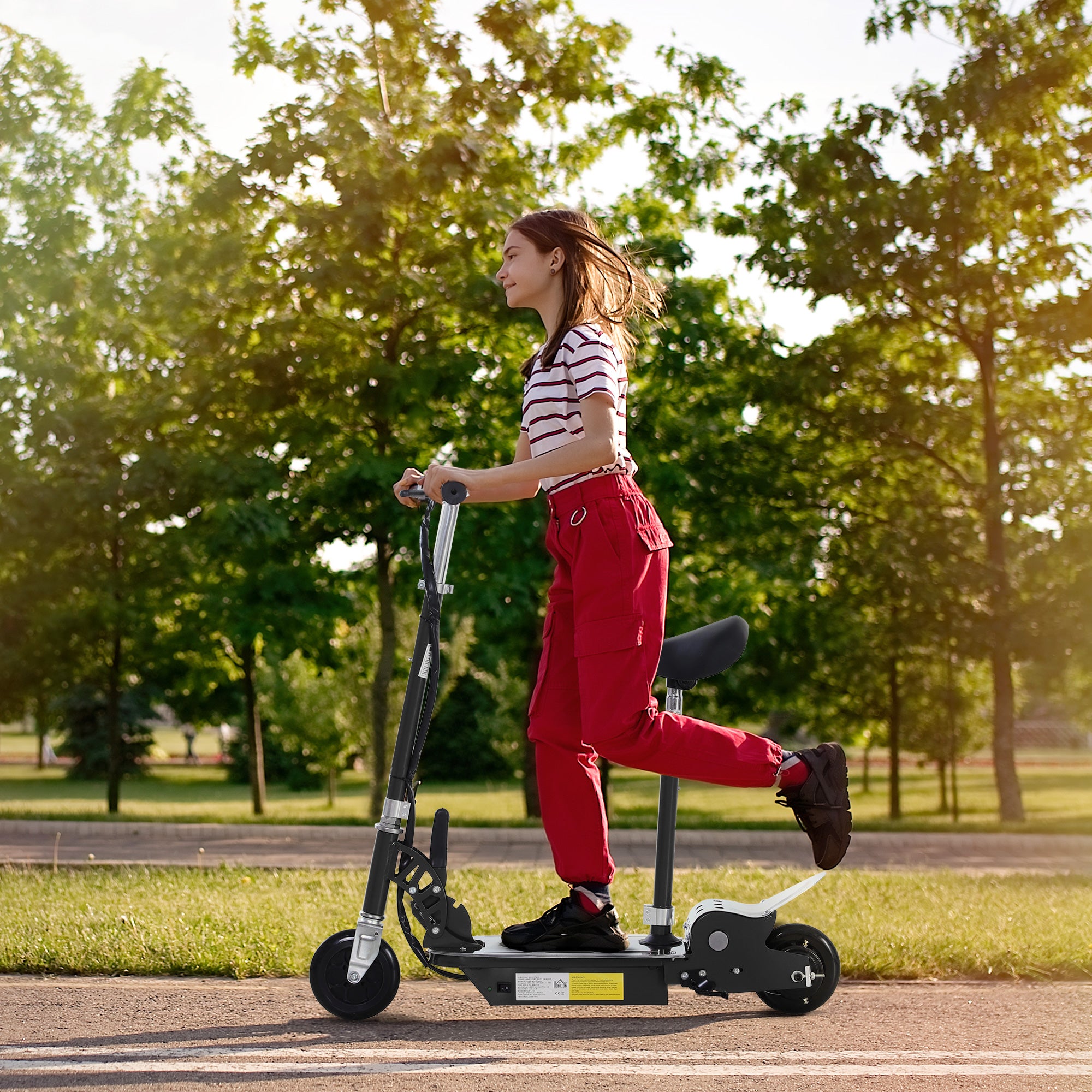 HOMCOM 120W Foldable Powered Scooters with 24V Rechargeable Battery, Adjustable Ride on Toy (Black)