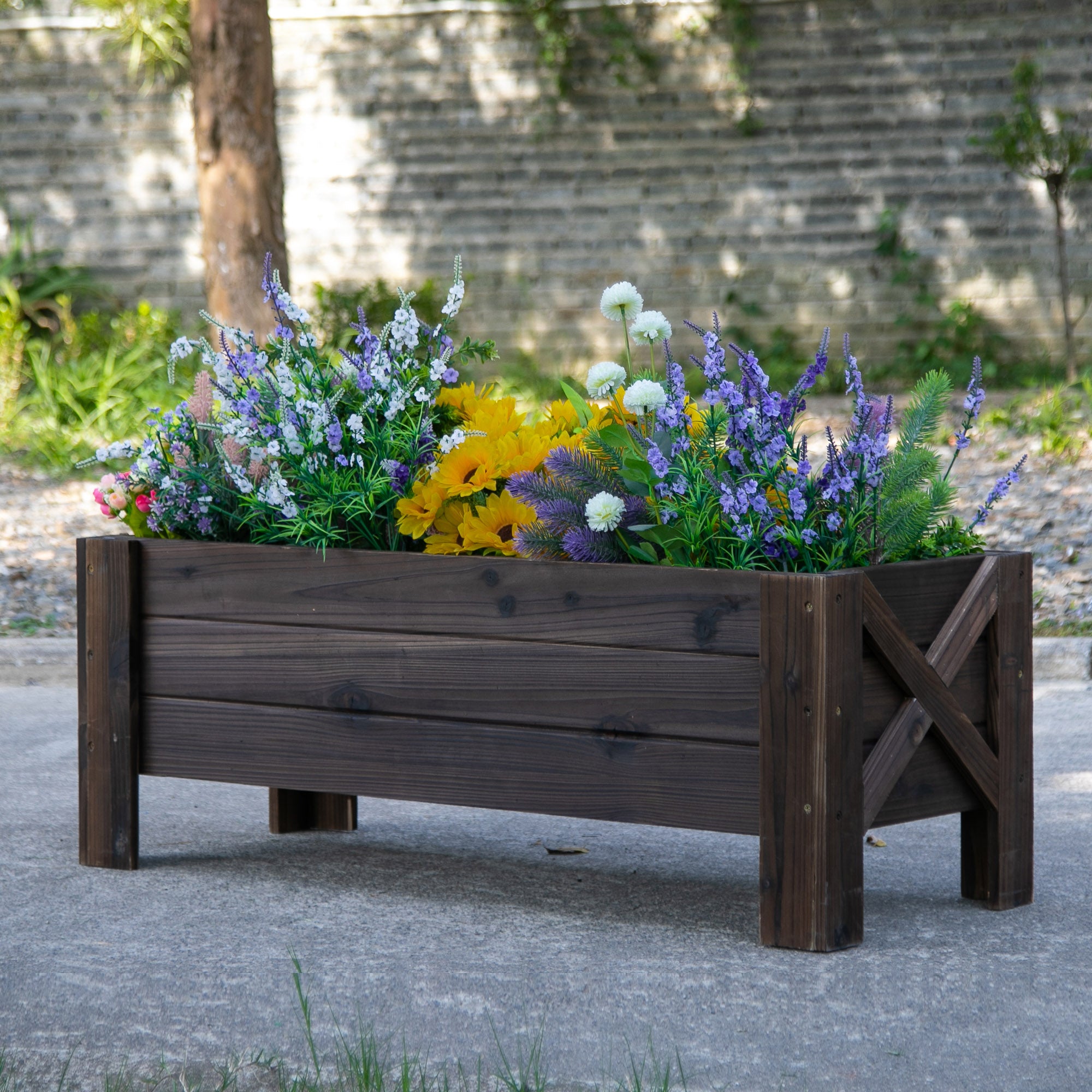 Outsunny 58L Garden Raised Bed Planter Grow Containers for Outdoor Patio Plant Flower Vegetable Pot Fir Wood, 100 x 36.5 x 36 cm - North Peak Garden Furniture