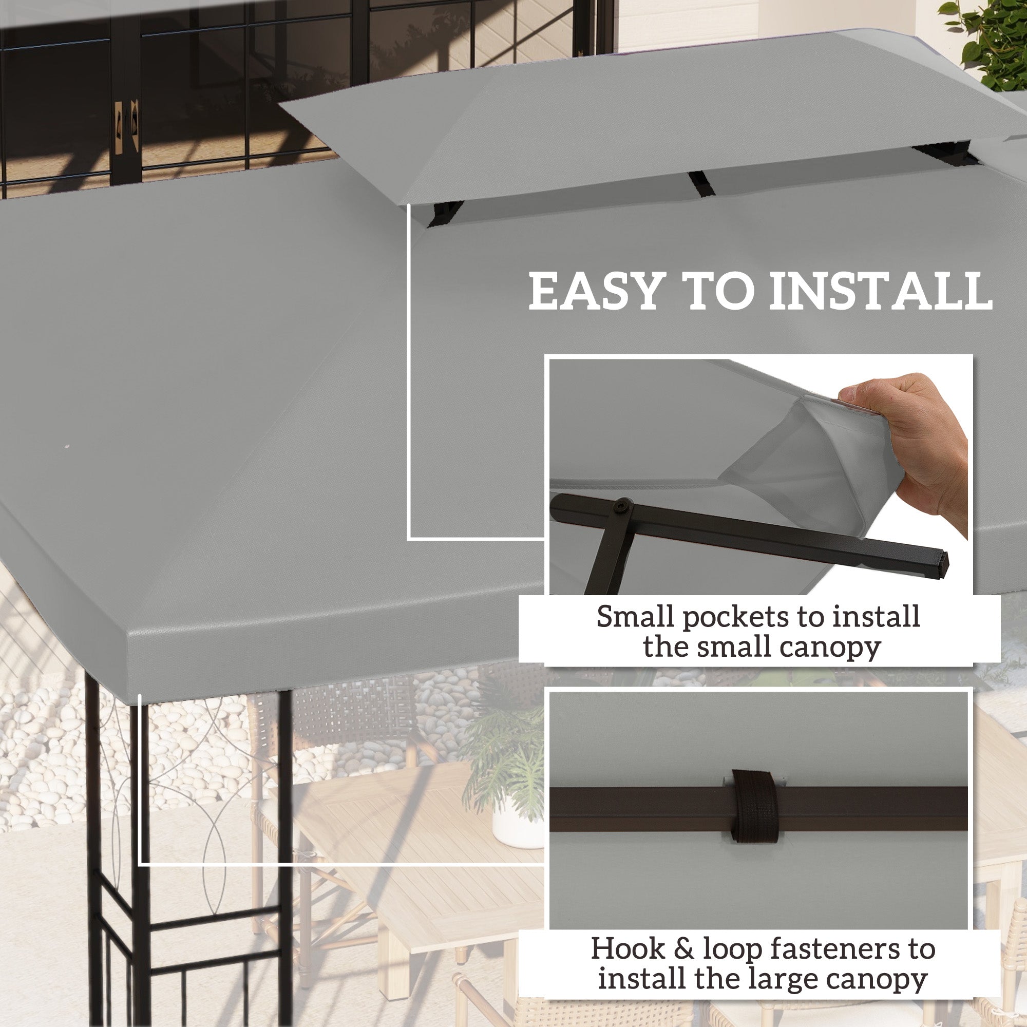 Outsunny 3x4m Gazebo Canopy Replacement Cover, 2 Tier Top Roof UV Cover Garden Patio Outdoor Sun Awning Shelters, Light Grey (TOP COVER ONLY) - North Peak Garden Furniture