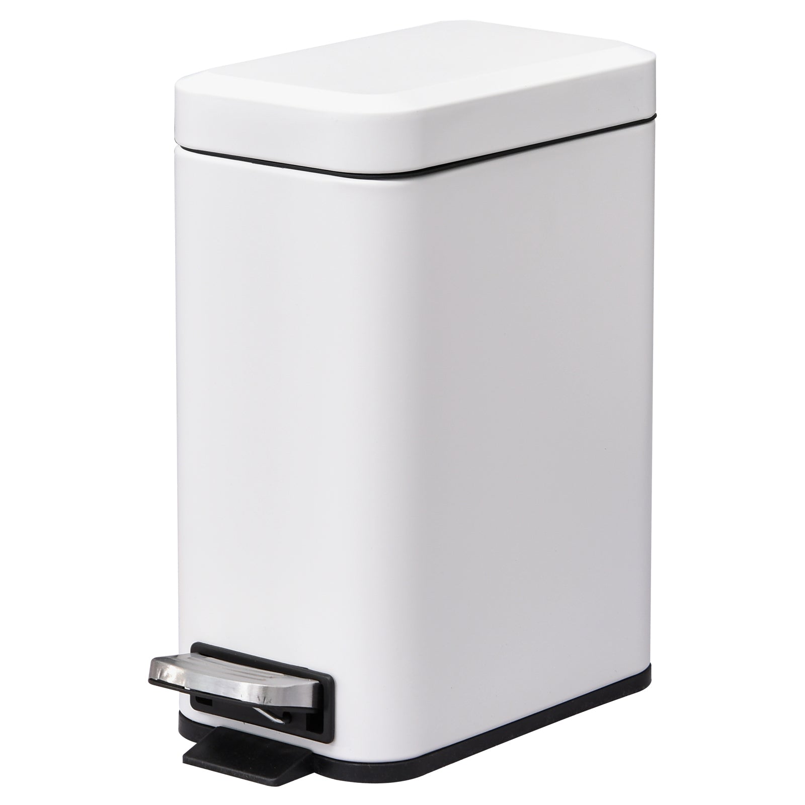 HOMCOM 5L Rectangular Compact Bin Steel Body Removable Bucket Quiet-Close Lid w/ Pedal Lid Rubbish Trash Can Home Office Bedroom Bathroom Living Room Garbage Tidy Clean White - North Peak Garden Furniture