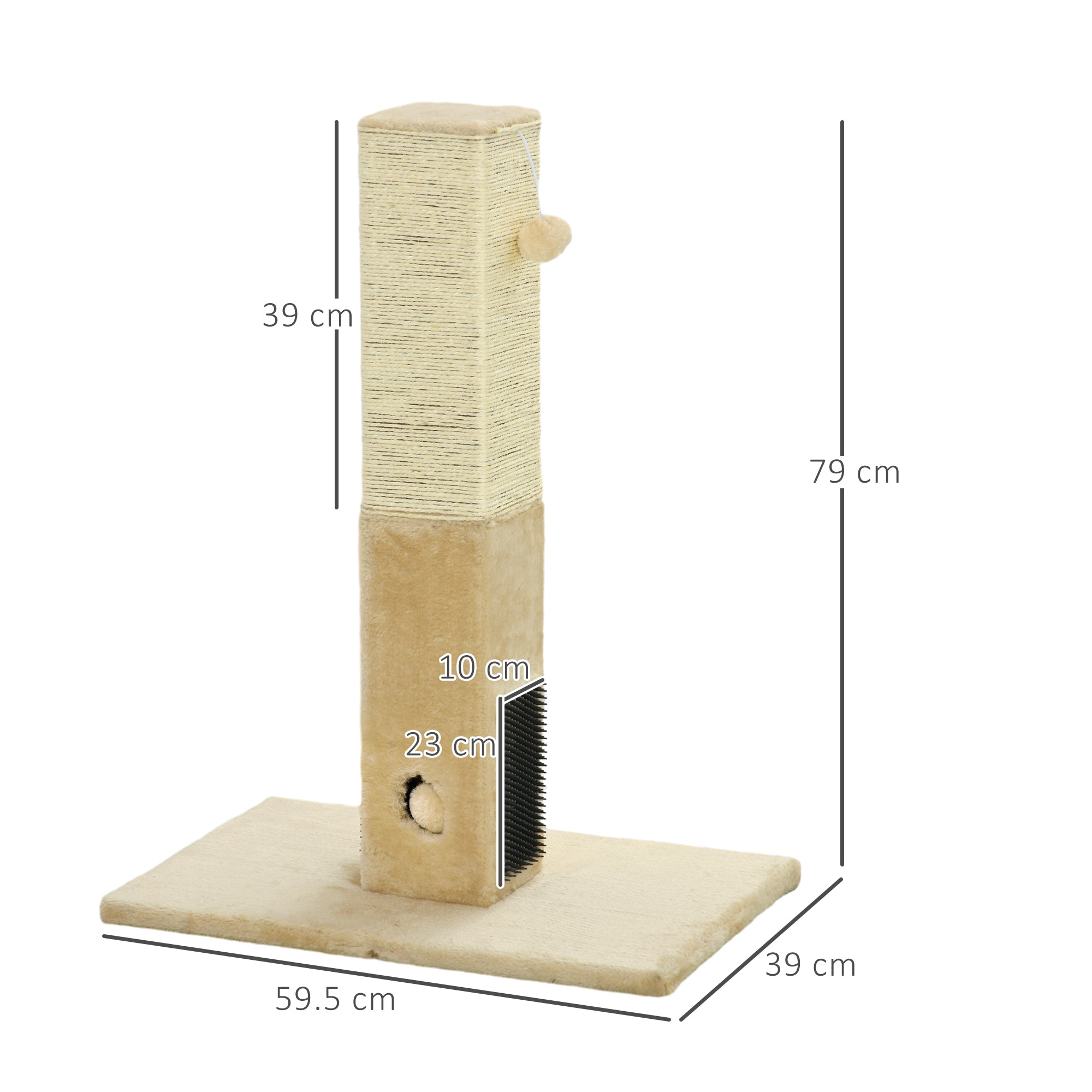 PawHut Jute Cat Scratching Post w/ Carpet Base Hanging Toy - Beige - North Peak Garden Furniture