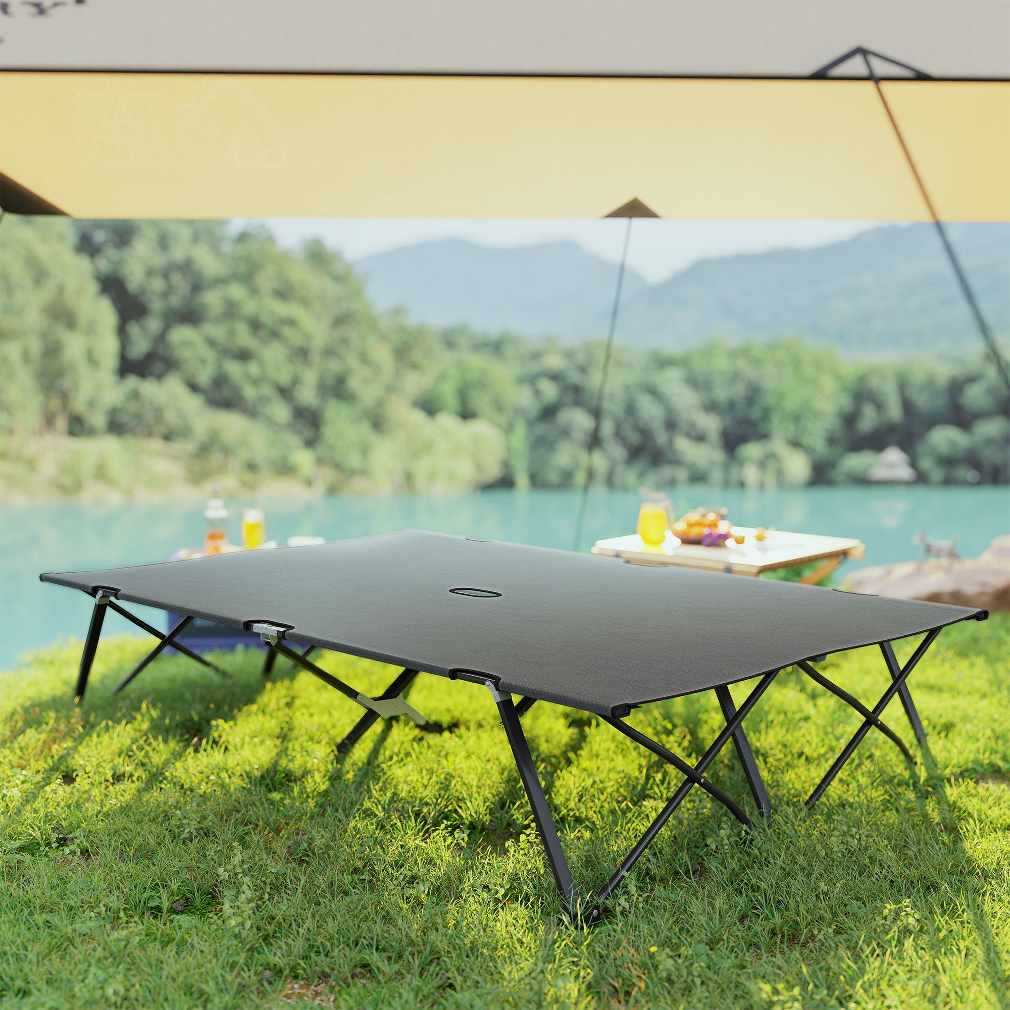 Outsunny Double Camping Cot Bed, with Bag - Charcoal Grey - North Peak Garden Furniture