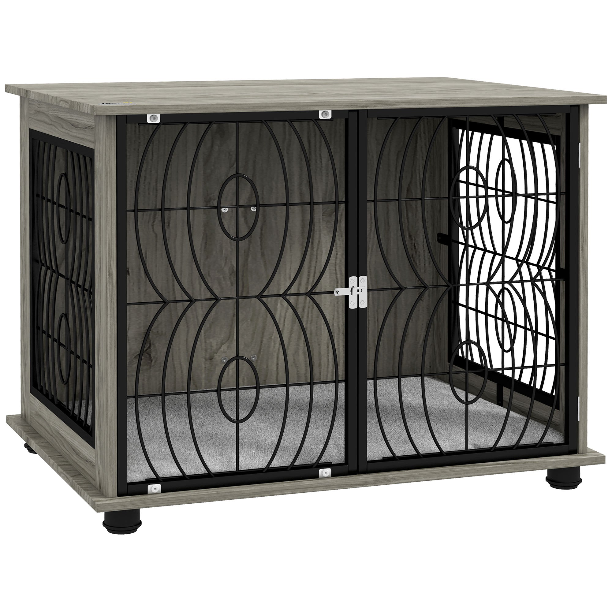 PawHut Indoor Dog Crate Furniture End Table w/ Plush Washable Cushion, Lockable Door, for Medium Dogs - North Peak Garden Furniture