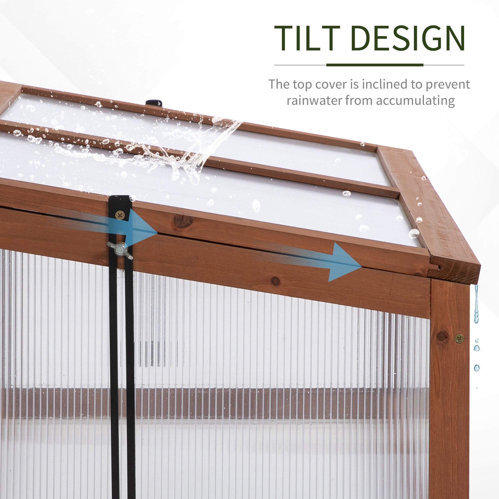 Outsunny Wooden Cold Frame, Small Polycarbonate Greenhouse for Plants with Openable & Tilted Top Cover, Brown, 100 x 65 x 40cm - North Peak Garden Furniture