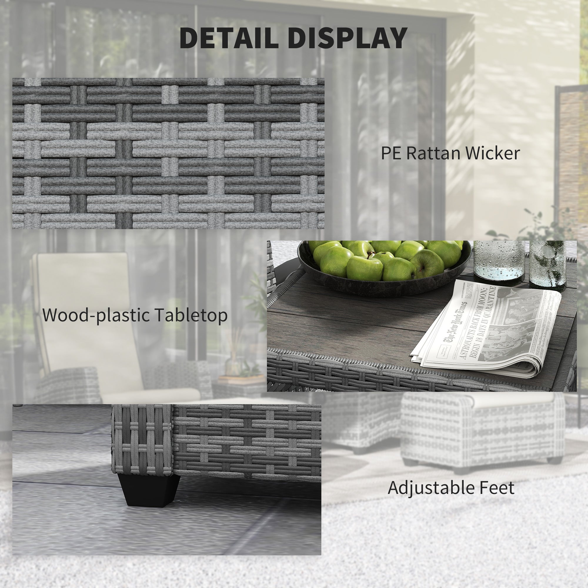 Outsunny 5-Piece Rattan Garden Furniture Set with Cushions - Grey - North Peak Garden Furniture
