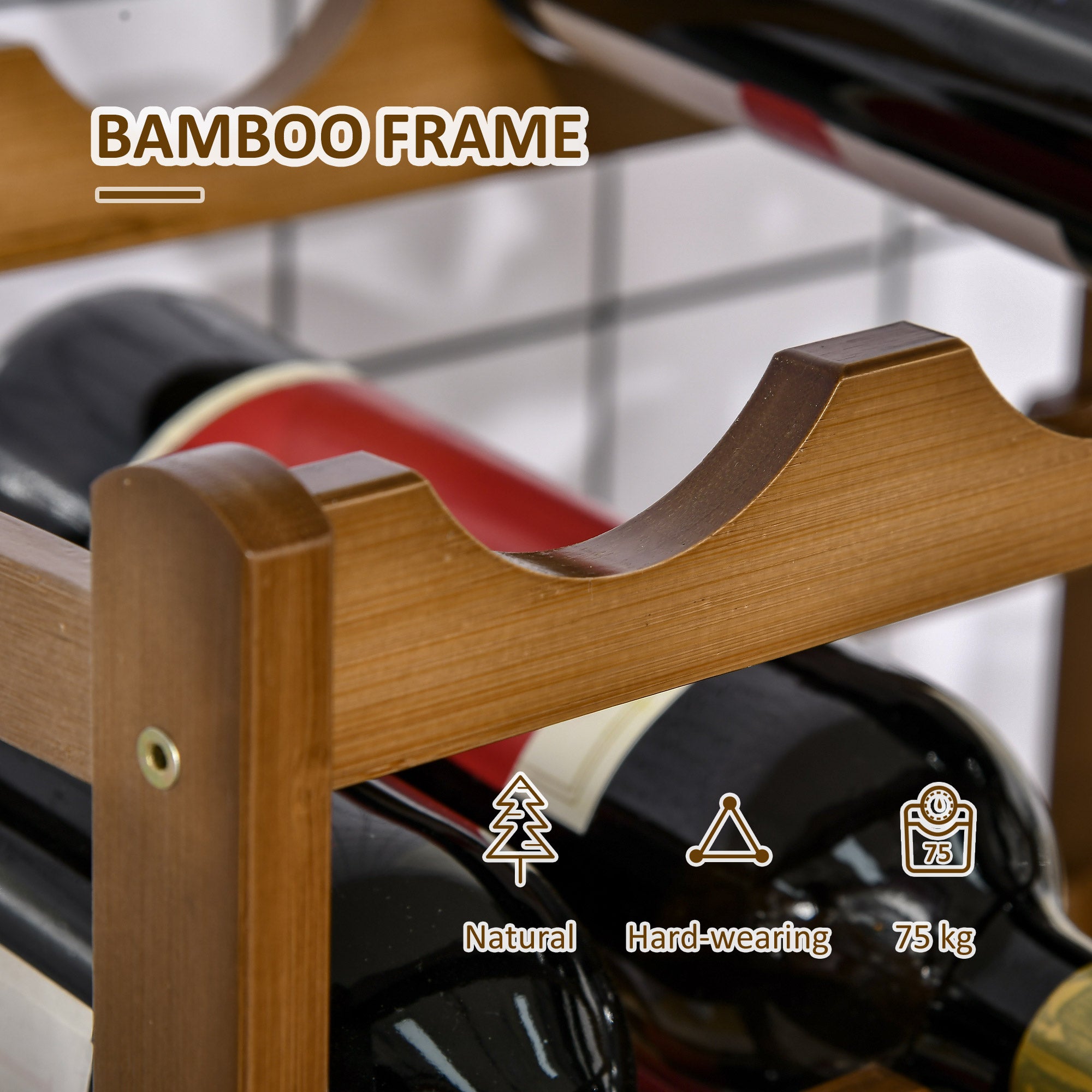HOMCOM Free Standing Bamboo Wine Rack with 16 Bottles Holder, 4-tier Water Bottle Organizer, Display Shelf for Countertop, Home Bar, Brown - North Peak Garden Furniture
