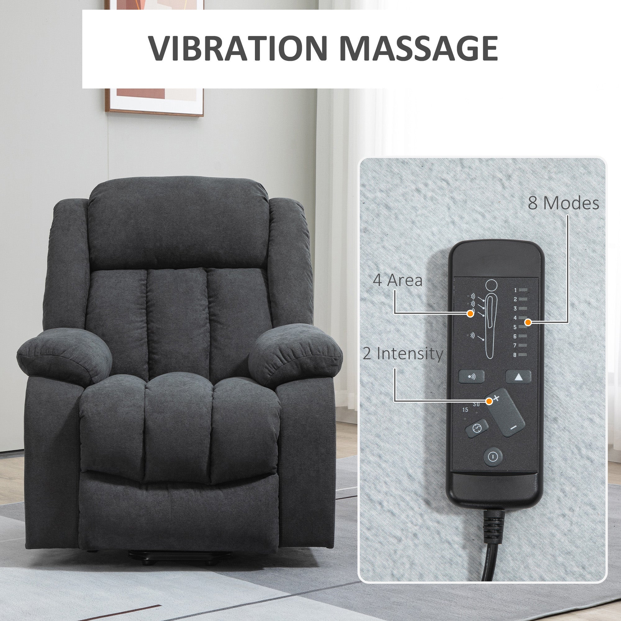 HOMCOM Oversized Riser and Recliner Chairs for the Elderly with 8 Vibration Massage, Large Fabric Upholstered Lift Chair for Living Room with Remote Control, Side Pocket, Footrest, Dark Grey