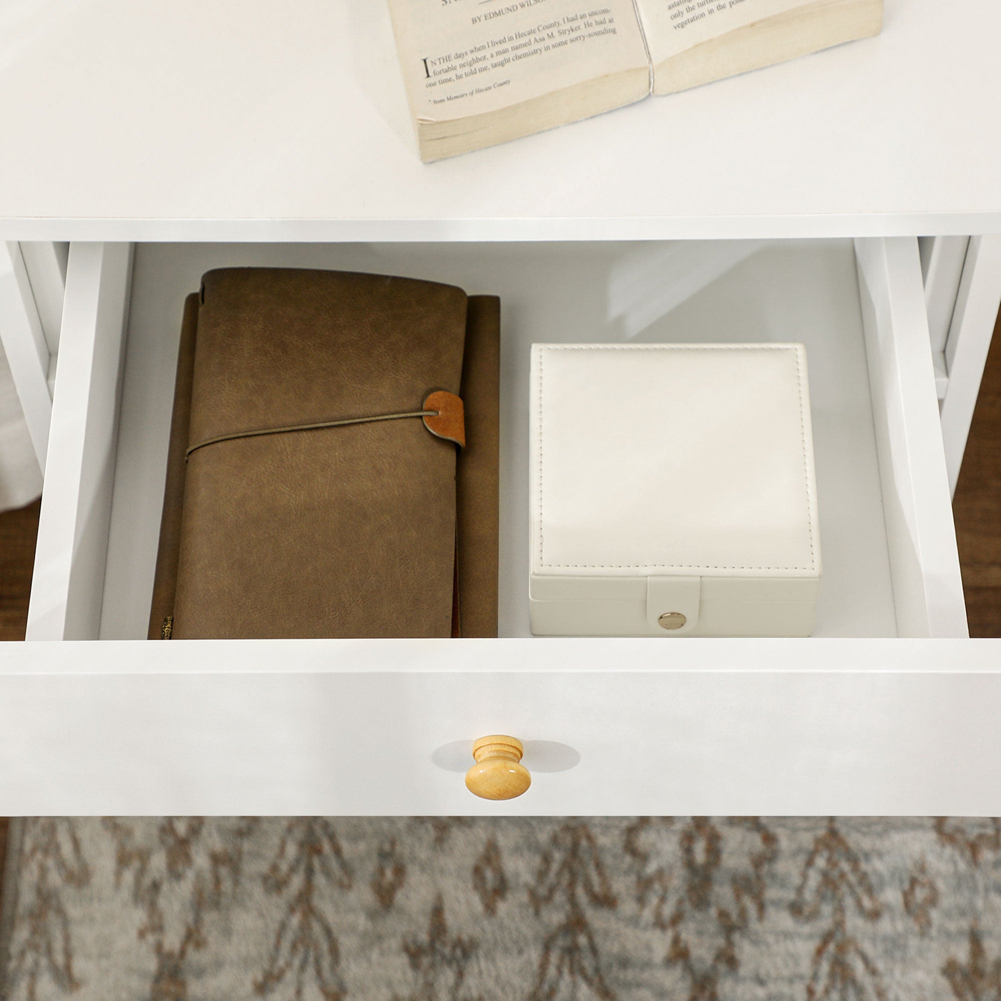 HOMCOM Bedside Table with Drawer and Bottom Shelf, Square Side End Table for Bedroom, Living Room, White - North Peak Garden Furniture