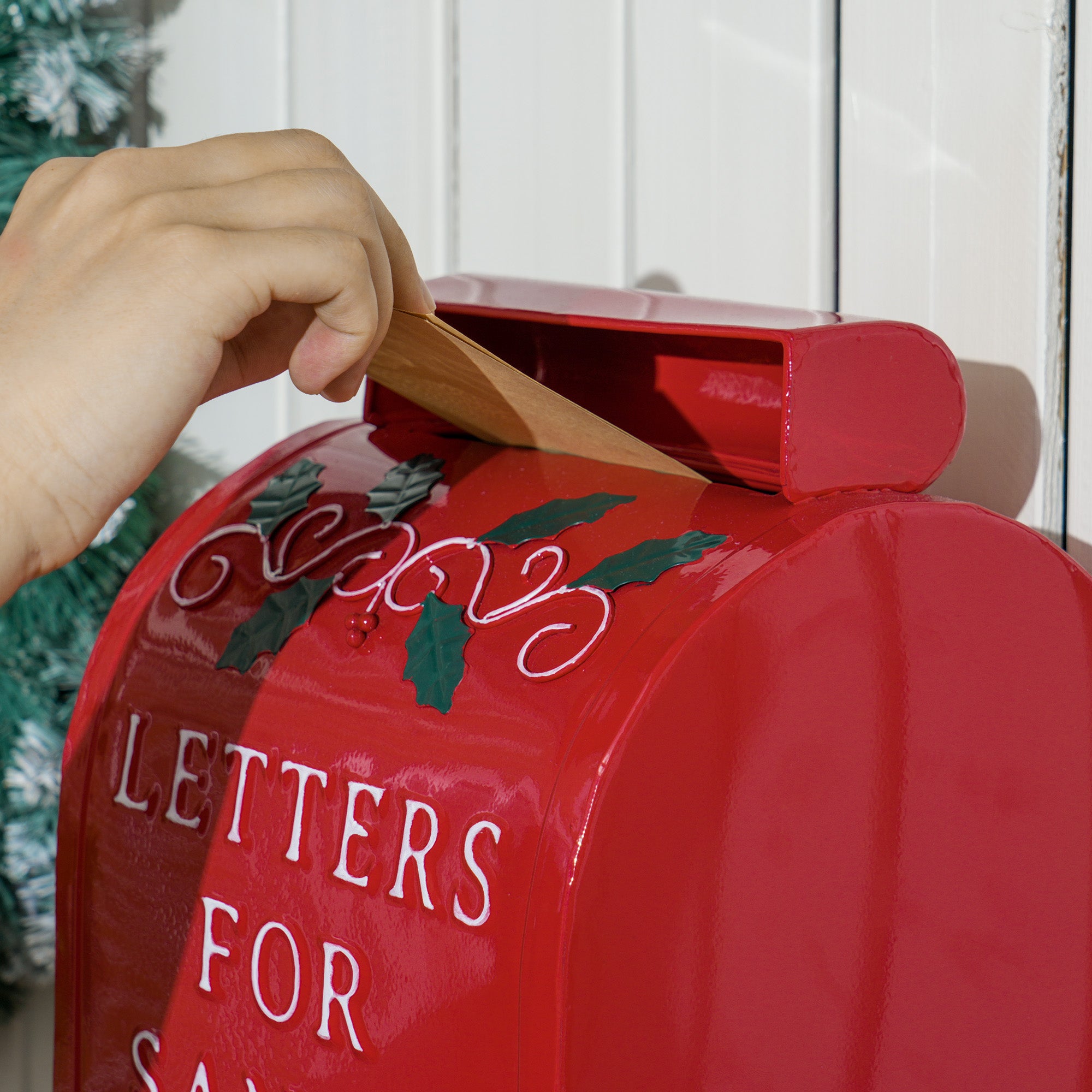 HOMCOM A5 Christmas Letter Postbox - Red/White - North Peak Garden Furniture