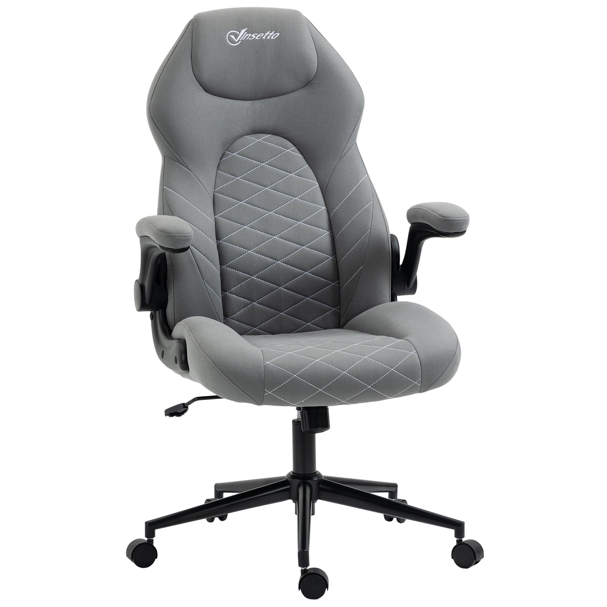 Vinsetto Home Office Desk Chair, Computer Chair with Flip Up Armrests, Swivel Seat and Tilt Function, Light Grey - North Peak Garden Furniture