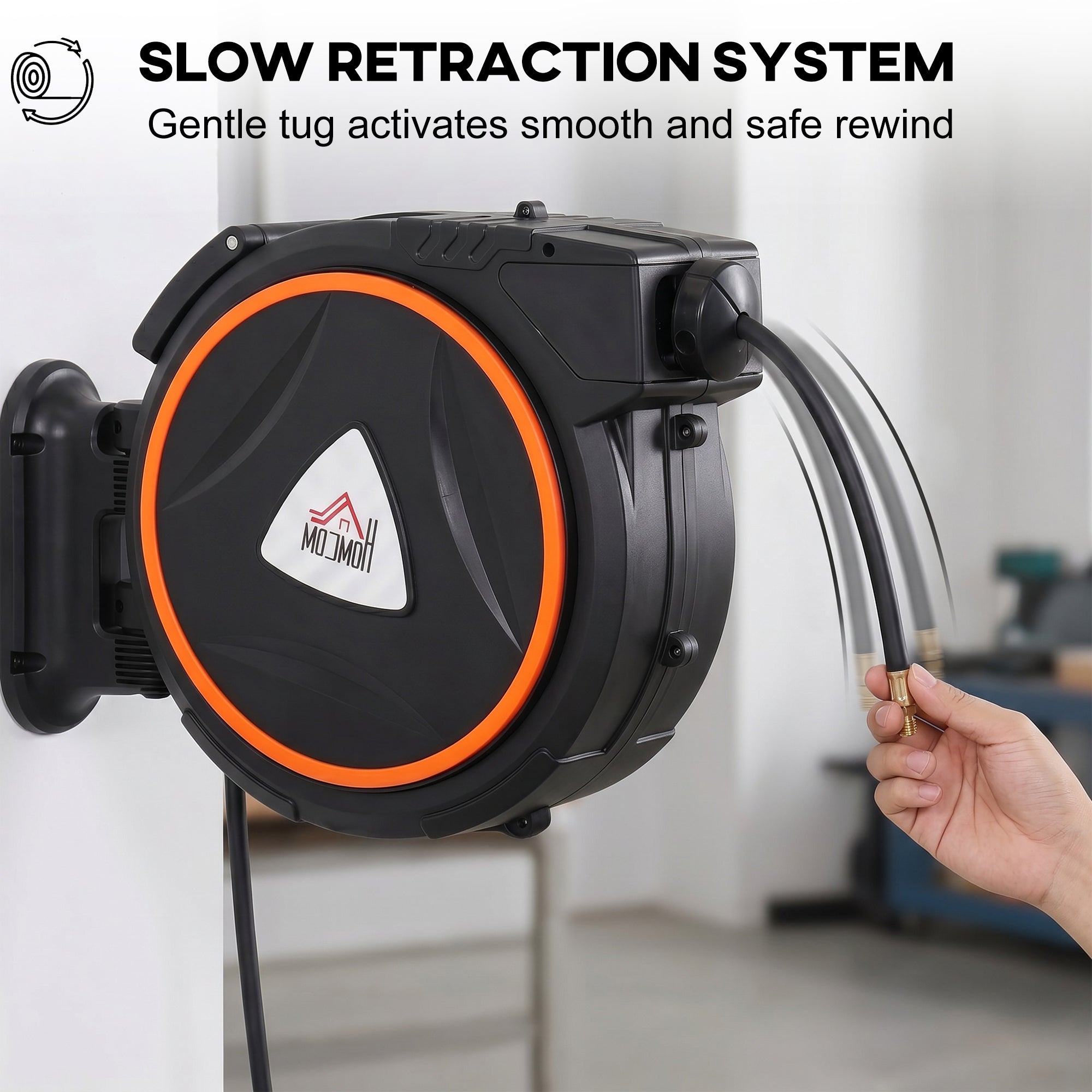 HOMCOM Auto Rewind Hose Reel, Retractable Air Hose Reel 15 m and 1.5 m, 150 Bar with 1/4" BSPT Connector, Black