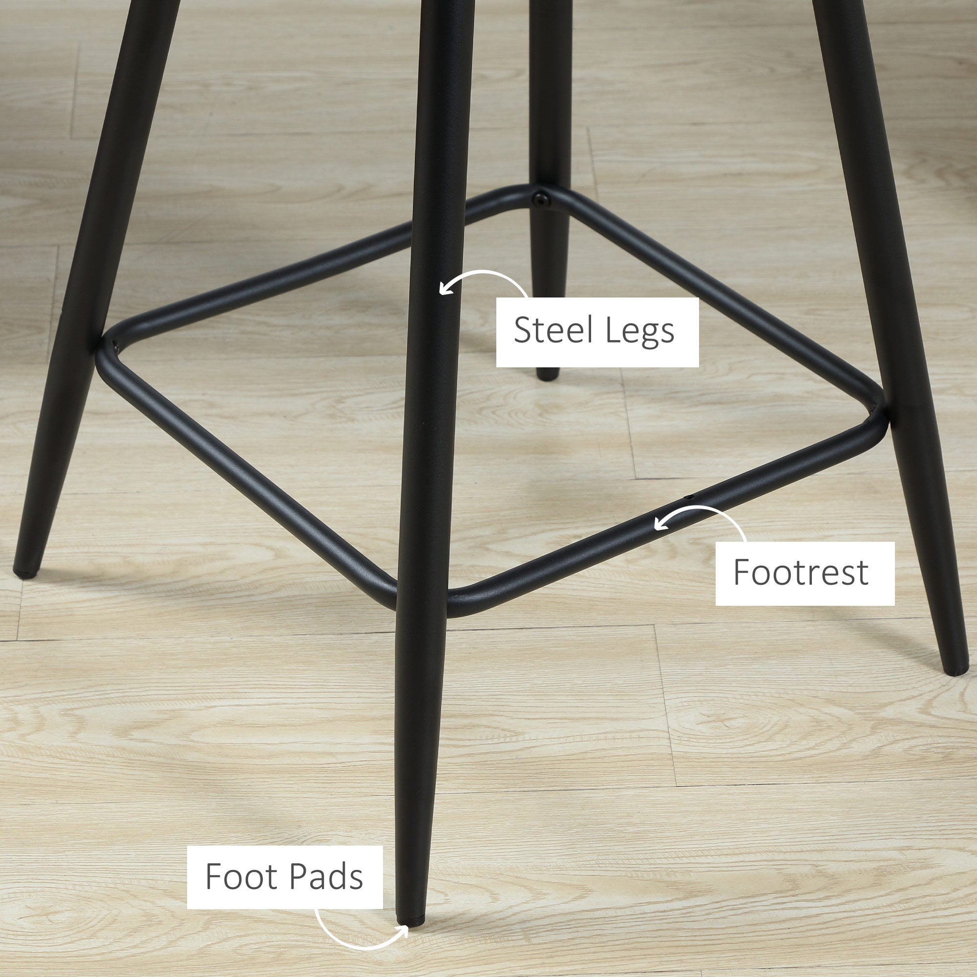 HOMCOM Bar Stools Set of 2, Velvet-Touch Fabric Counter Height Bar Chairs, Kitchen Stools with Steel Legs for Dining Area, Kitchen Island Barstools, Grey - North Peak Garden Furniture