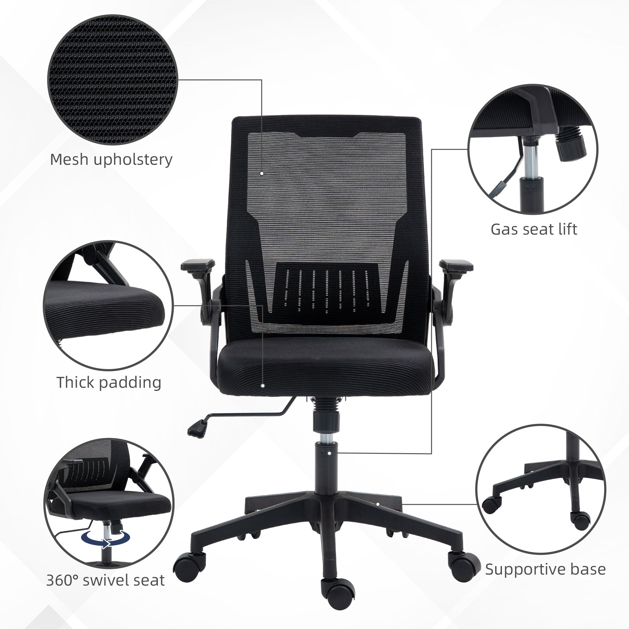 Vinsetto Office Chair, with Lumbar Support - Black - North Peak Garden Furniture