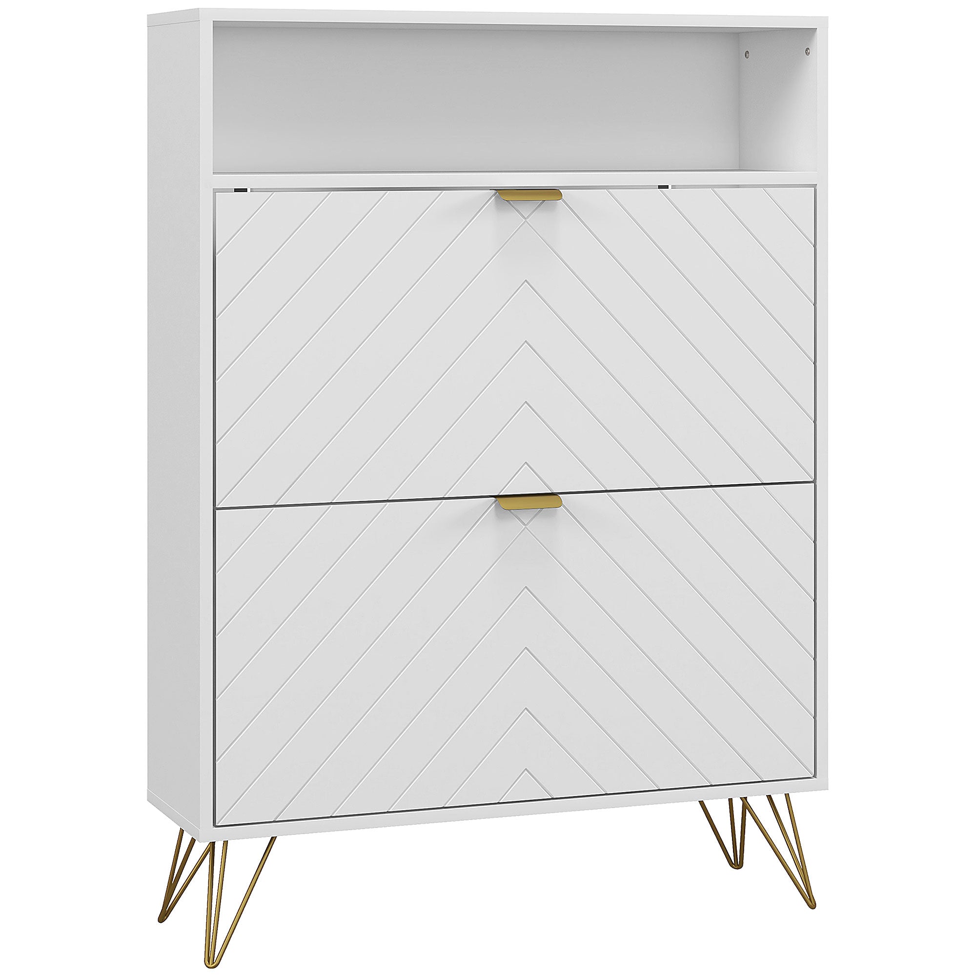 HOMCOM 12 Shoe Storage Cabinet, with Chevron Indents and Gold Tone Accents - White