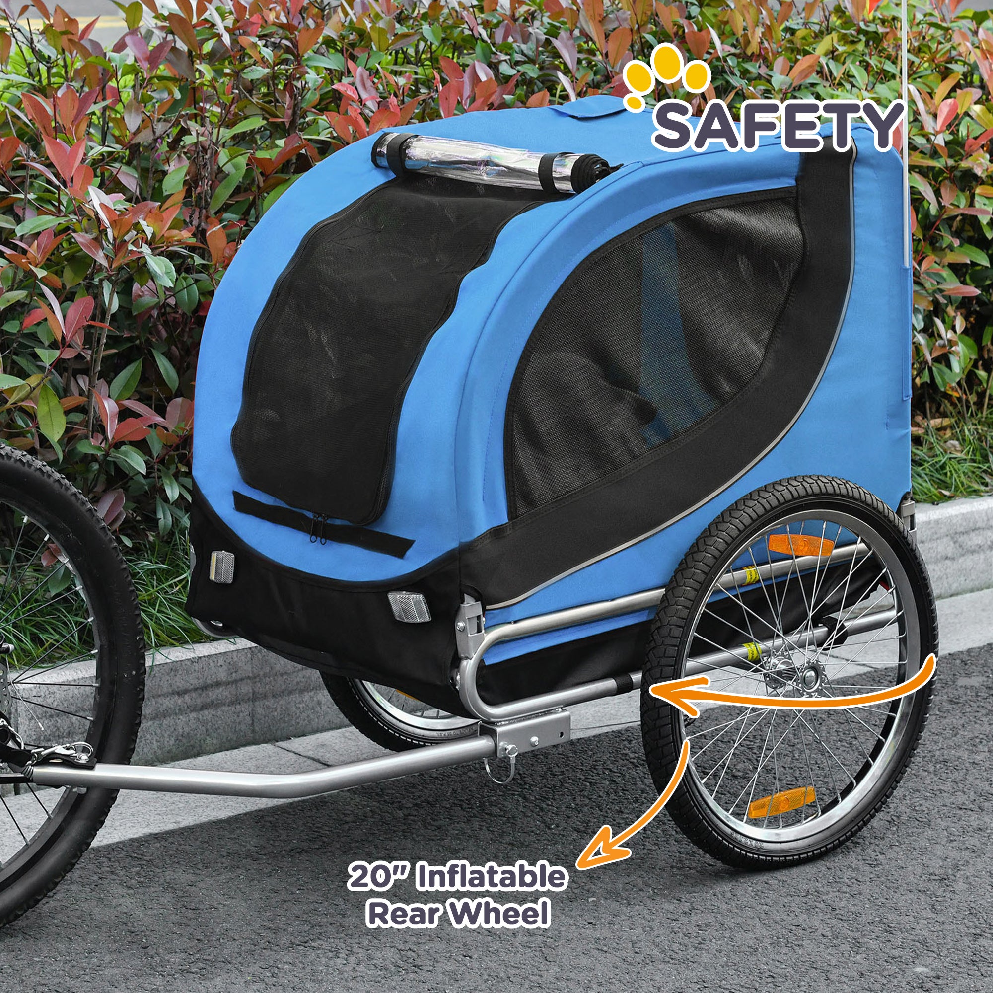 PawHut Steel Dog Bike Trailer Pet Cart Carrier for Bicycle Kit Water Resistant with Hitch Coupler Travel Black and Blue - North Peak Garden Furniture