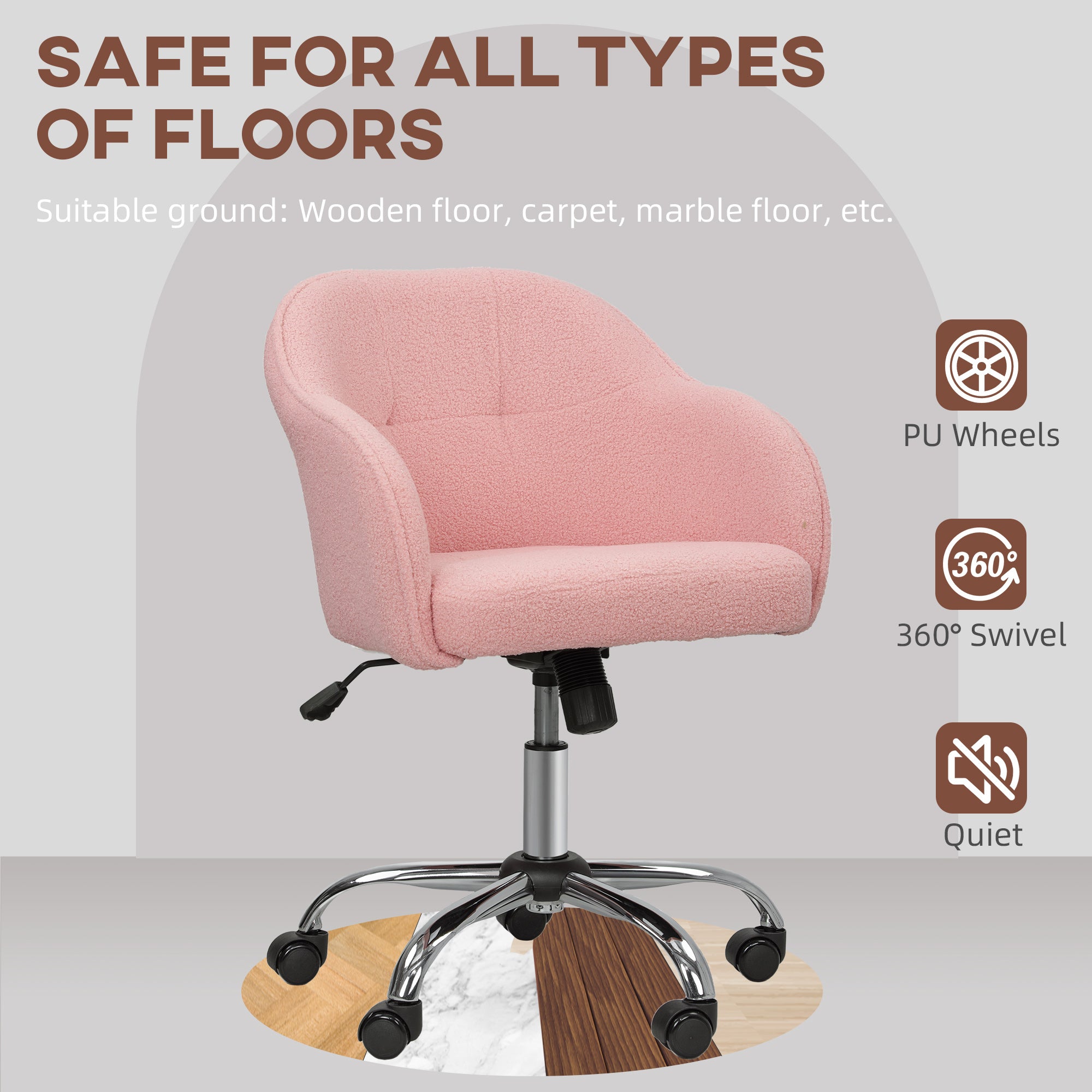 HOMCOM Teddy Fleece Swivel Office Chair - Pink