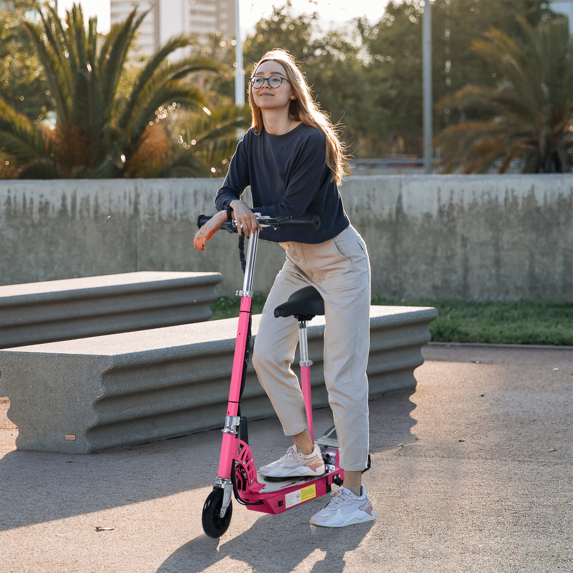 HOMCOM 120W Foldable Powered Scooters with 24V Rechargeable Battery, Adjustable Ride on Toy (Pink) - North Peak Garden Furniture