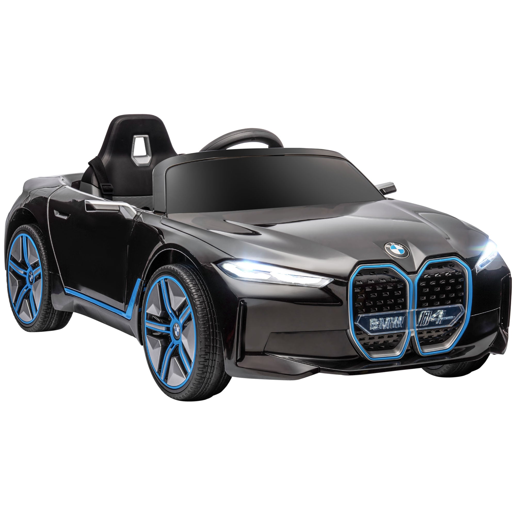 HOMCOM BMW i4 Licensed 12V Kids Electric Ride-On Car, with Remote Control, Portable Battery, Music, Horn, Headlights - Black - North Peak Garden Furniture