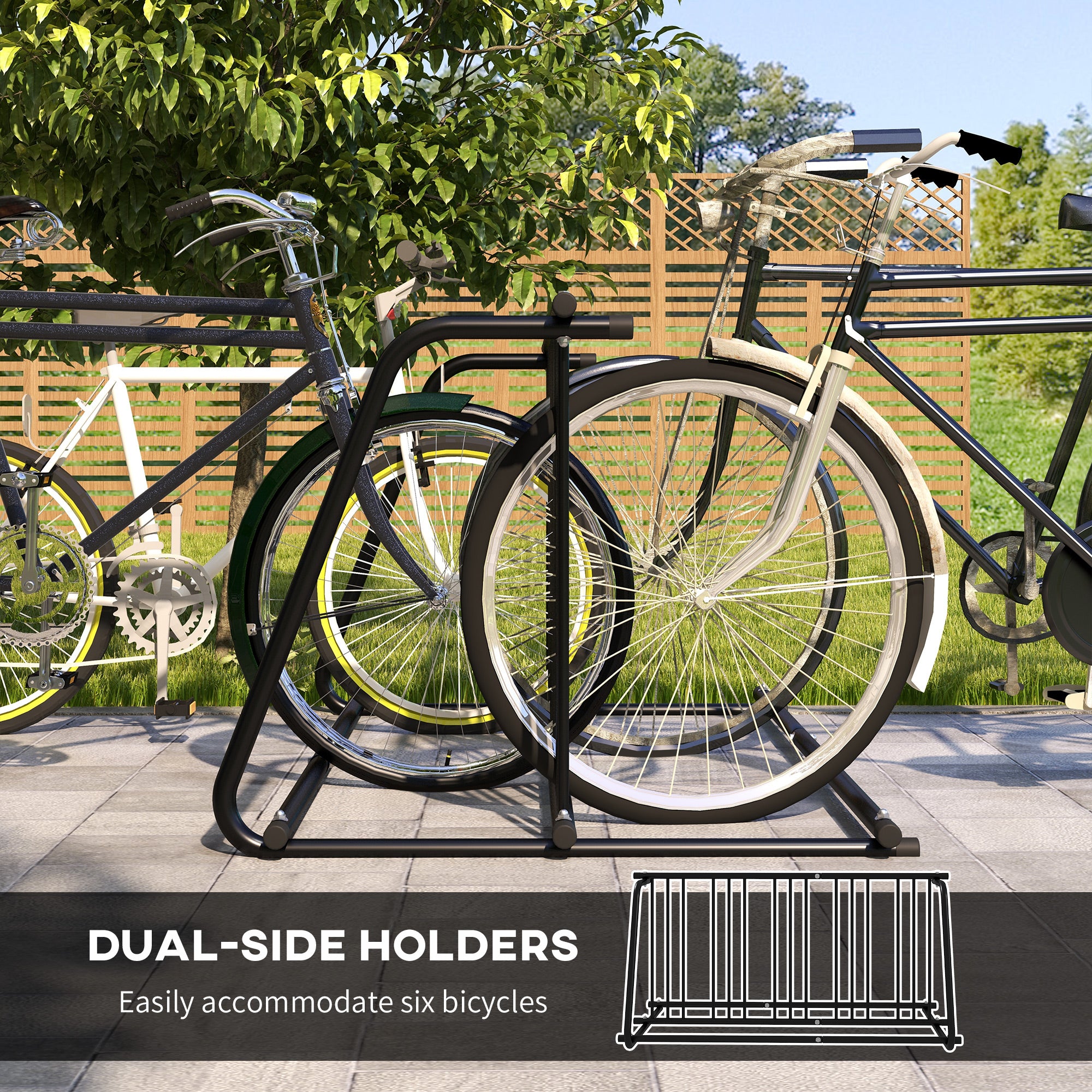 DURHAND Bike Stand, Double-sided Bike Rack for 6 Bicycles, Bike Floor Stand for Kids/Mountain/Road Bikes, Garage Indoor Outdoor Use - North Peak Garden Furniture
