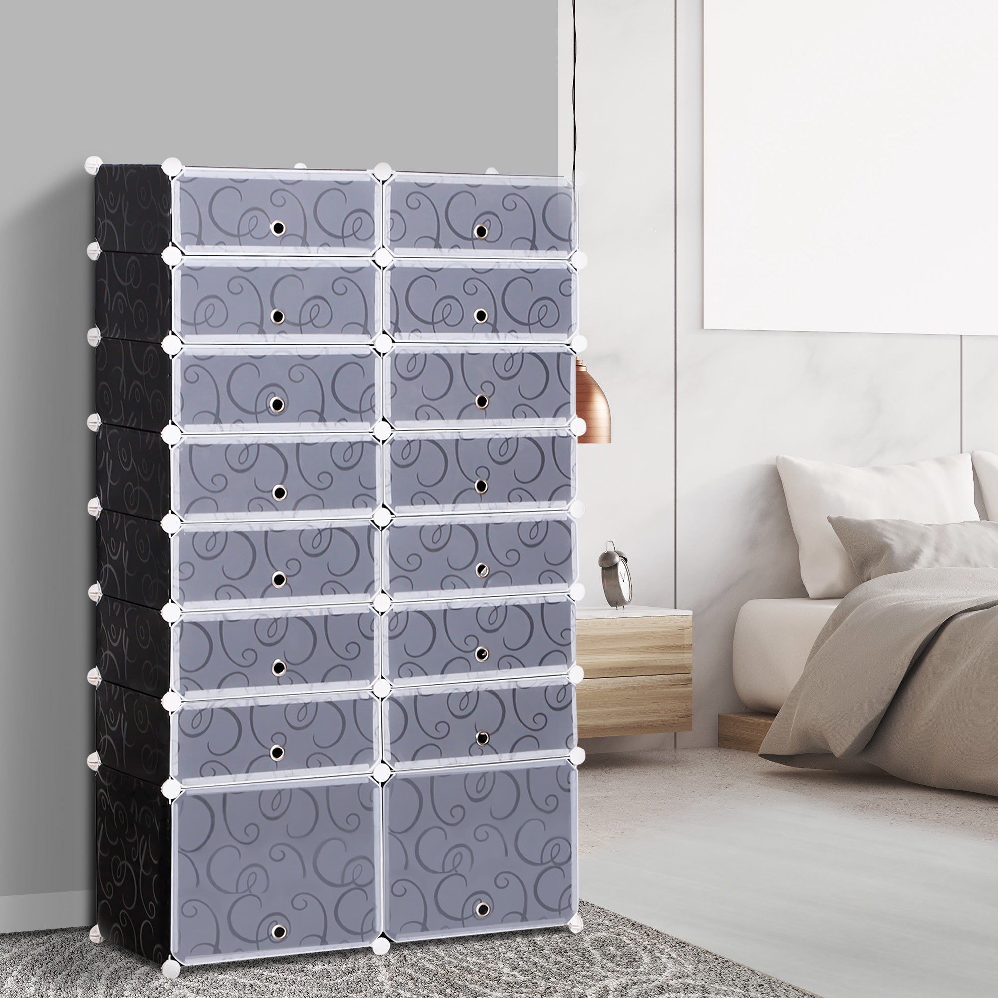 HOMCOM 16 Cube Shoe Rack, 2 x 8 Tier Shoe Storage Cabinet, Modular Plastic Shelves for Bedroom, Living Room and Entryway, Space Saving Footwear Organizer, 32 Pairs, White and Black - North Peak Garden Furniture
