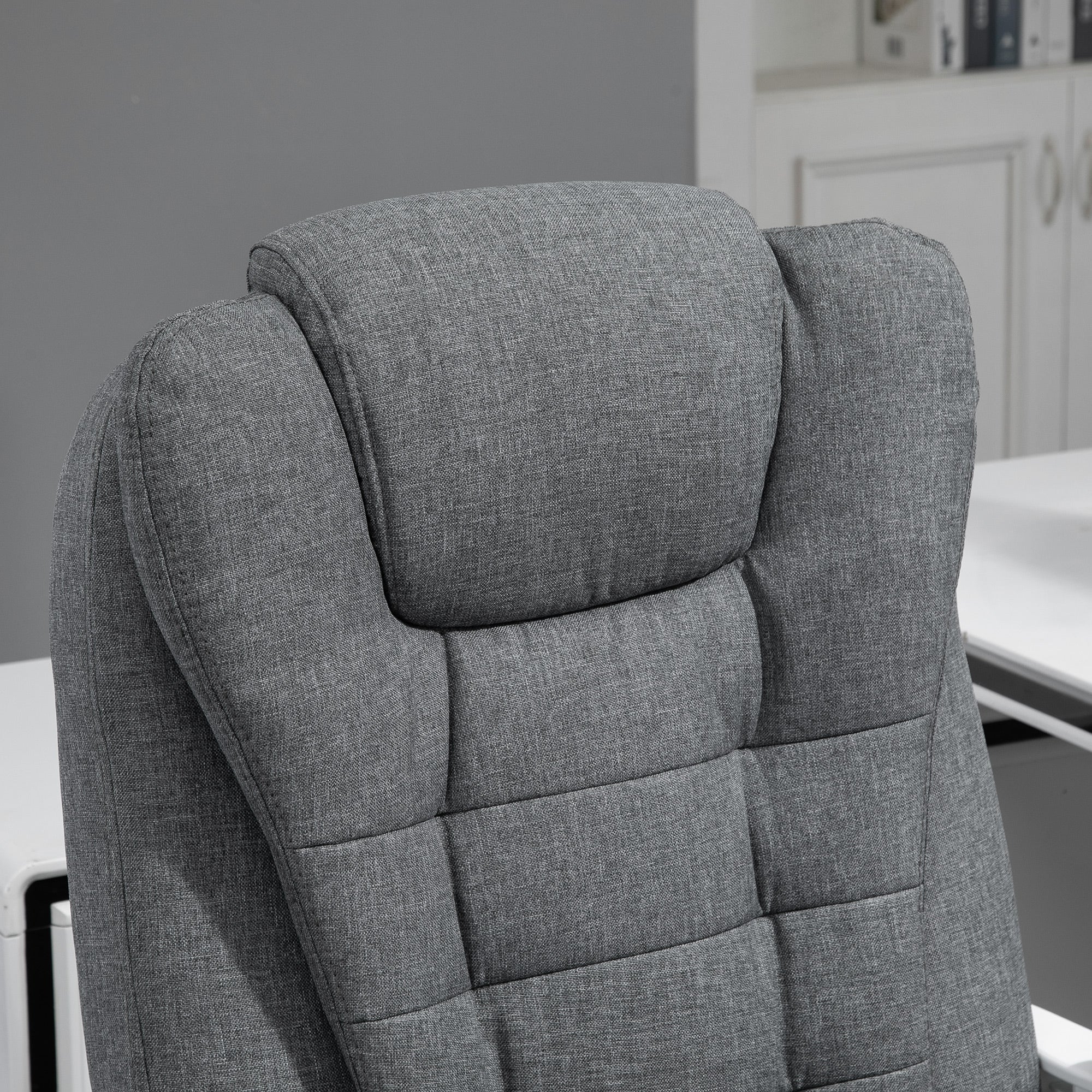 Vinsetto Office Chair, Computer Desk Chair, Linen Fabric Swivel Rolling Task Chair with Large Soft Padded Cushion, 135° Reclining Backrest and Retractable Footrest, Grey - North Peak Garden Furniture