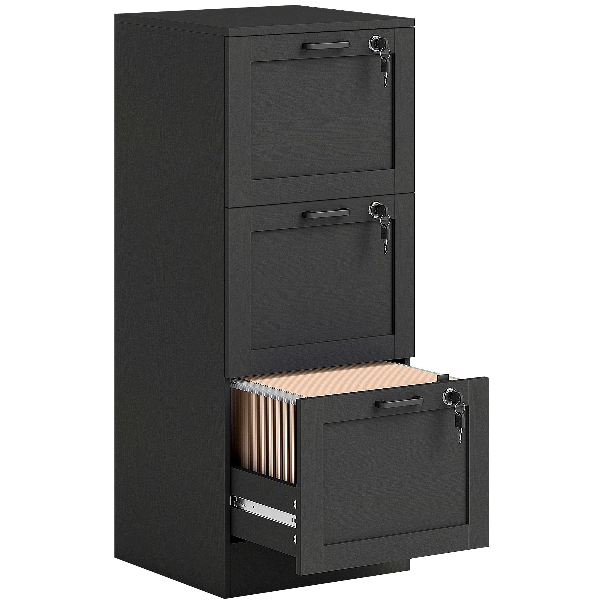 HOMCOM 3-Drawer Filing Cabinet with Lock - Black