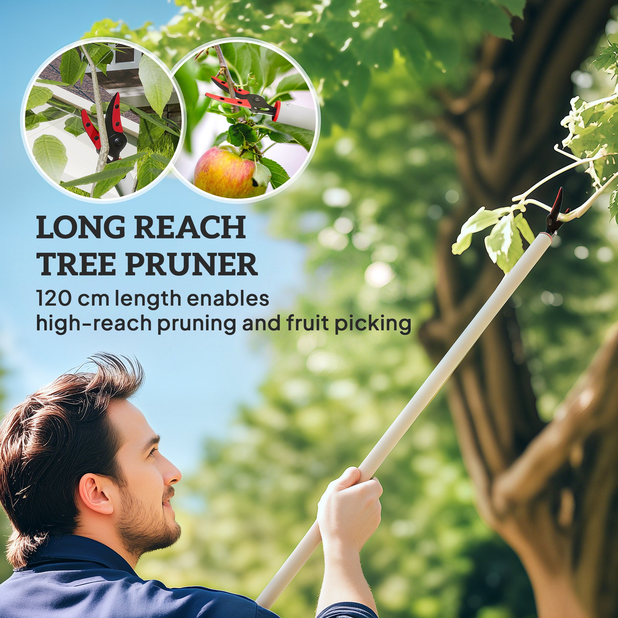 Outsunny 120 cm Tree Pruner, Tree Lopper Long Reach, Lightweight & Strong, Long Reach Tree Trimmer with Aluminium Pole for Fruit Picking and Pruning - North Peak Garden Furniture