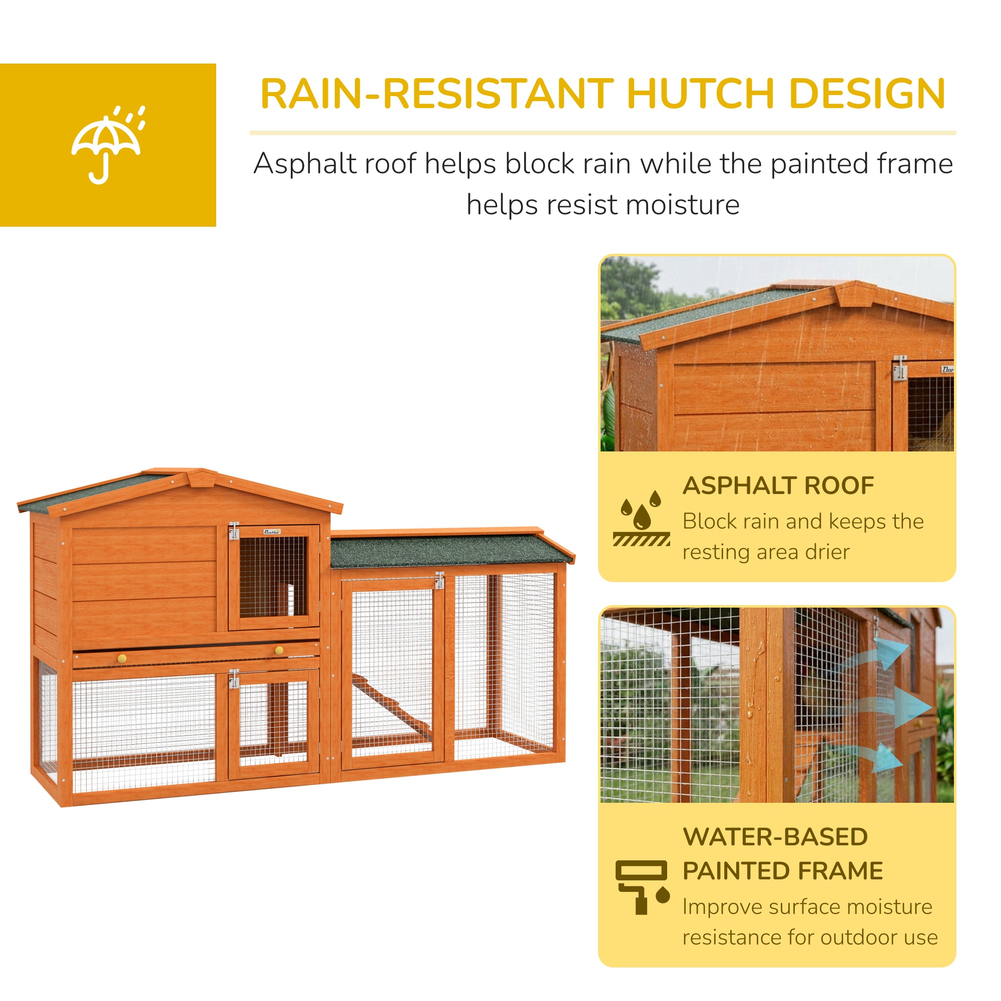 PawHut Two-Tier Rabbit Hutch with Run, Ramp, Slide-Out Tray, for Garden - Orange