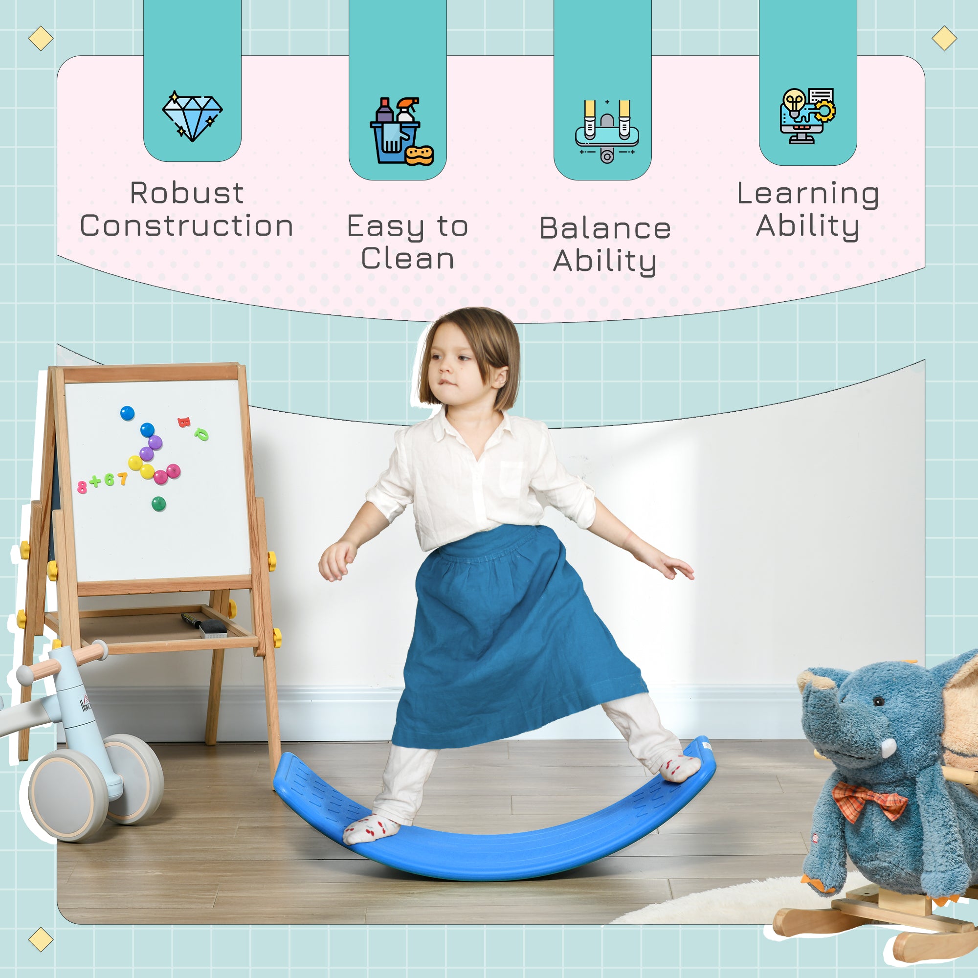ZONEKIZ Balance Board, Kids Wobble board, for Ages 3-6 Years - Dark Blue - North Peak Garden Furniture