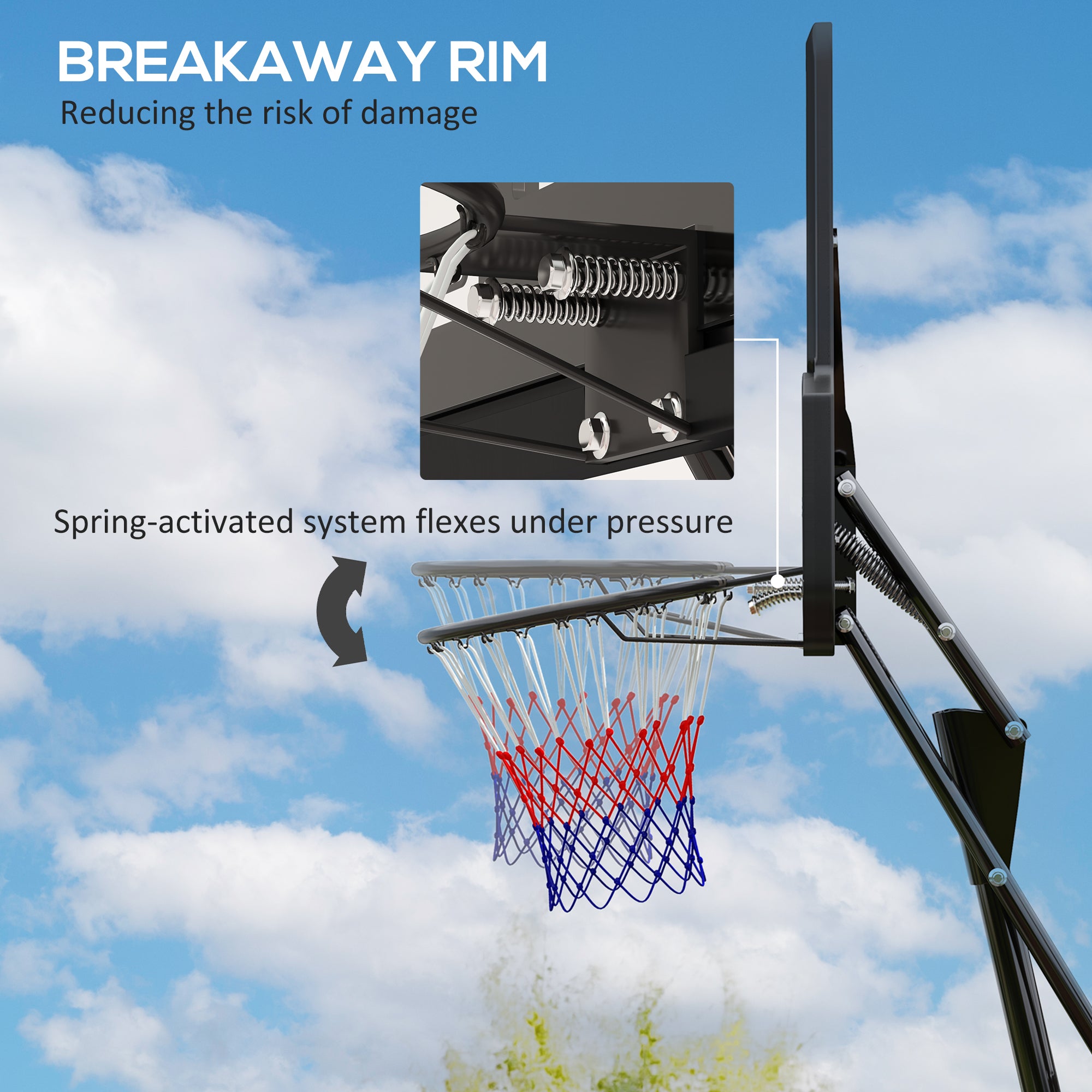 SPORTNOW Basketball Hoop Outdoor, Height Adjustable Basketball Hoop and Stand with Rebound System, Weighted Base, Portable on Wheels, 2.45-3.05m, for Teens, Juniors, Adults, Black - North Peak Garden Furniture