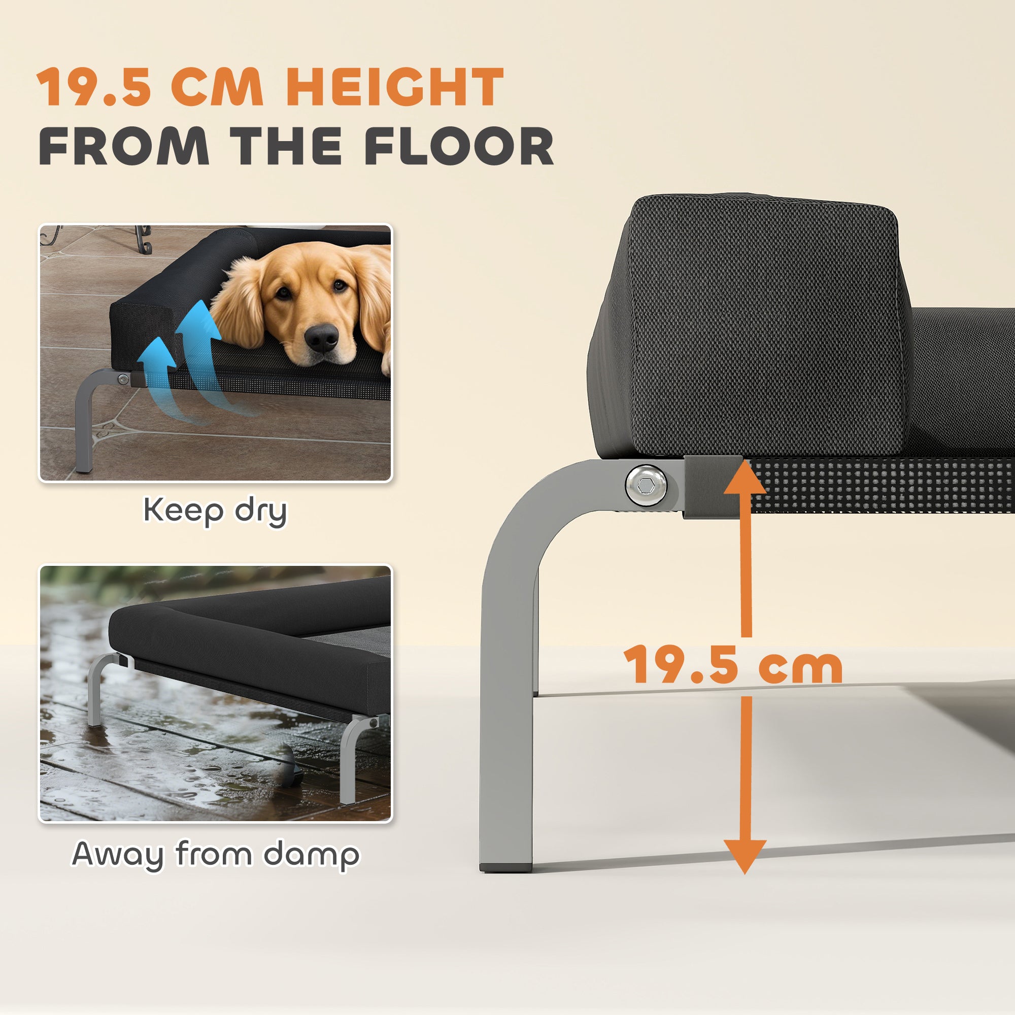 PawHut Elevated Dog Bed with Removable Bolsters, Raised Dog Bed for Large Breeds, Portable Indoor & Outdoor Pet Cots, Black