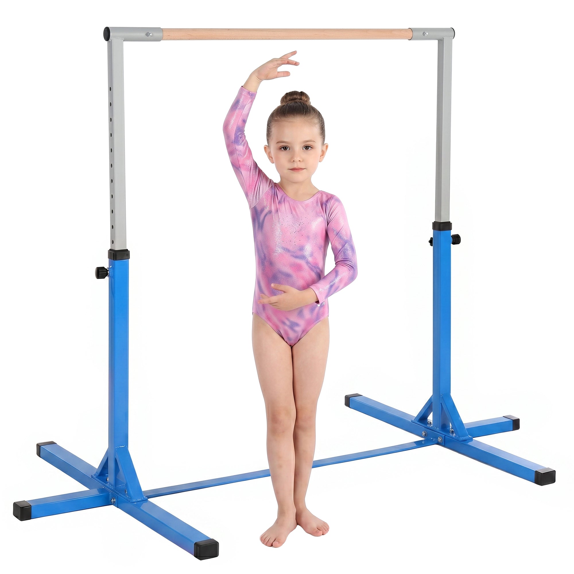 HOMCOM Height Adjustable Gymnastics Horizontal Bar For Kids Home Gym Training Children Junior Kip High Bar Fitness Blue